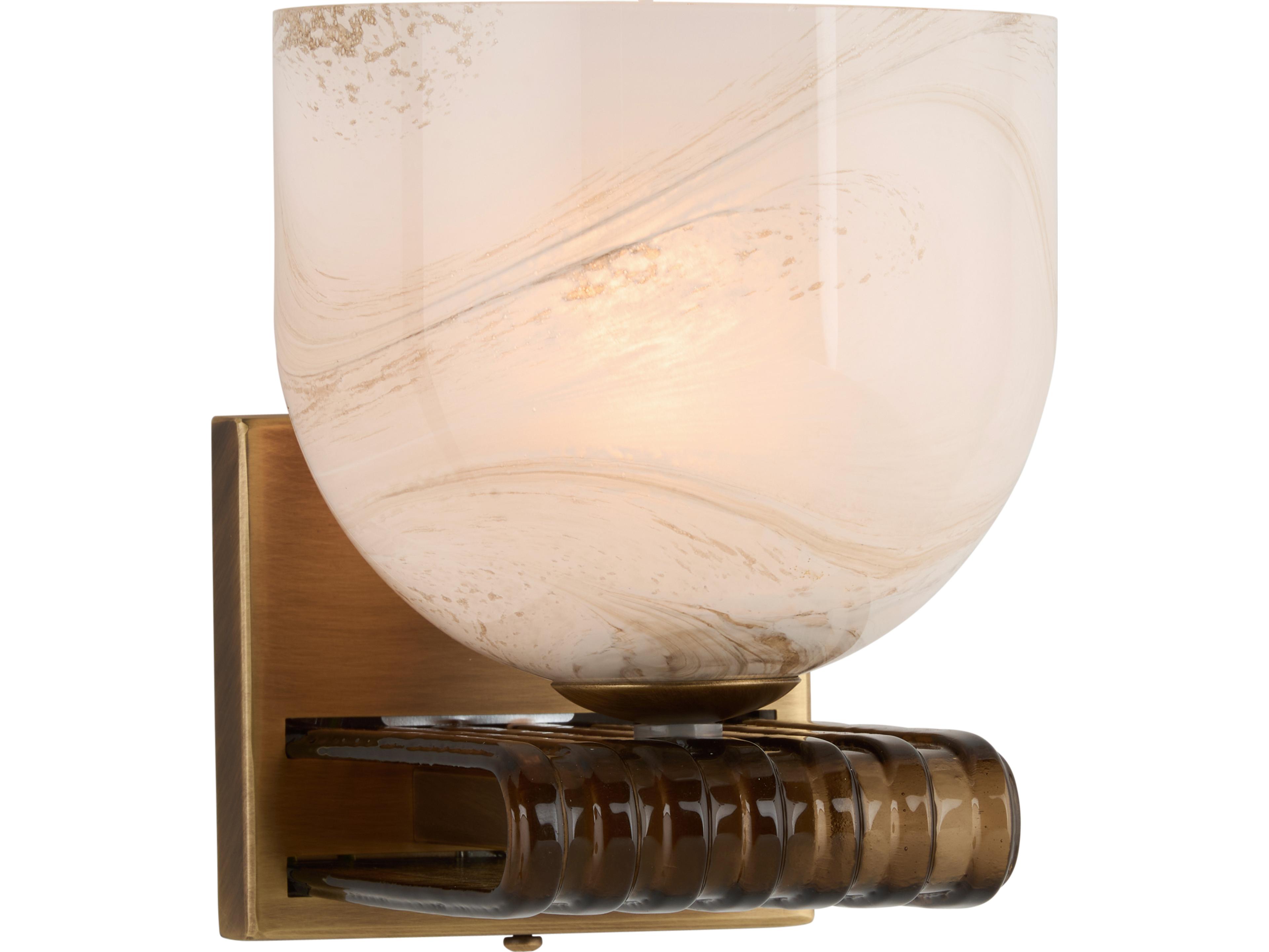 1-Light Amber Marbled Blown Antique Brass Wall Sconce