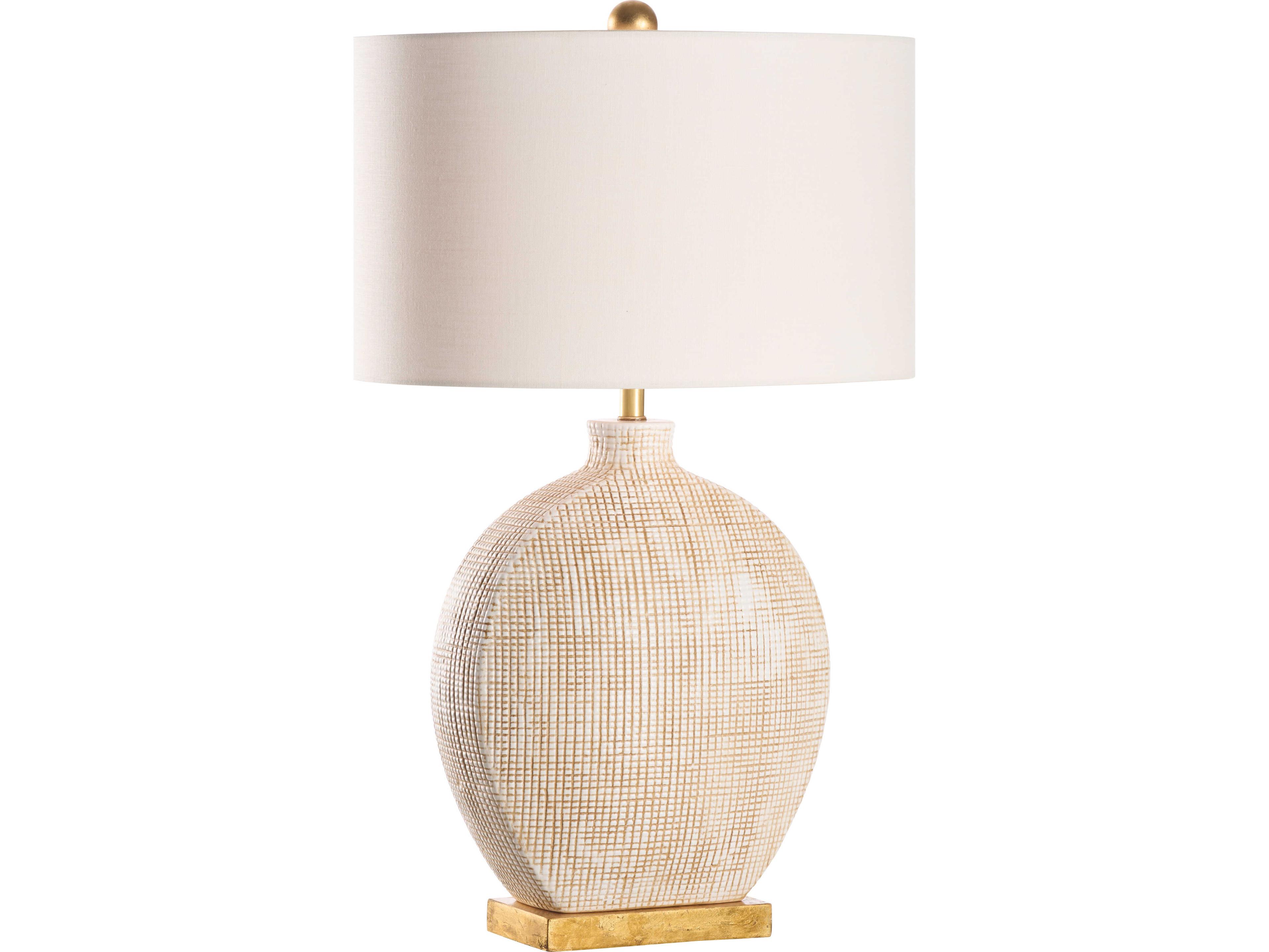 White cream Linen Off Table Lamp