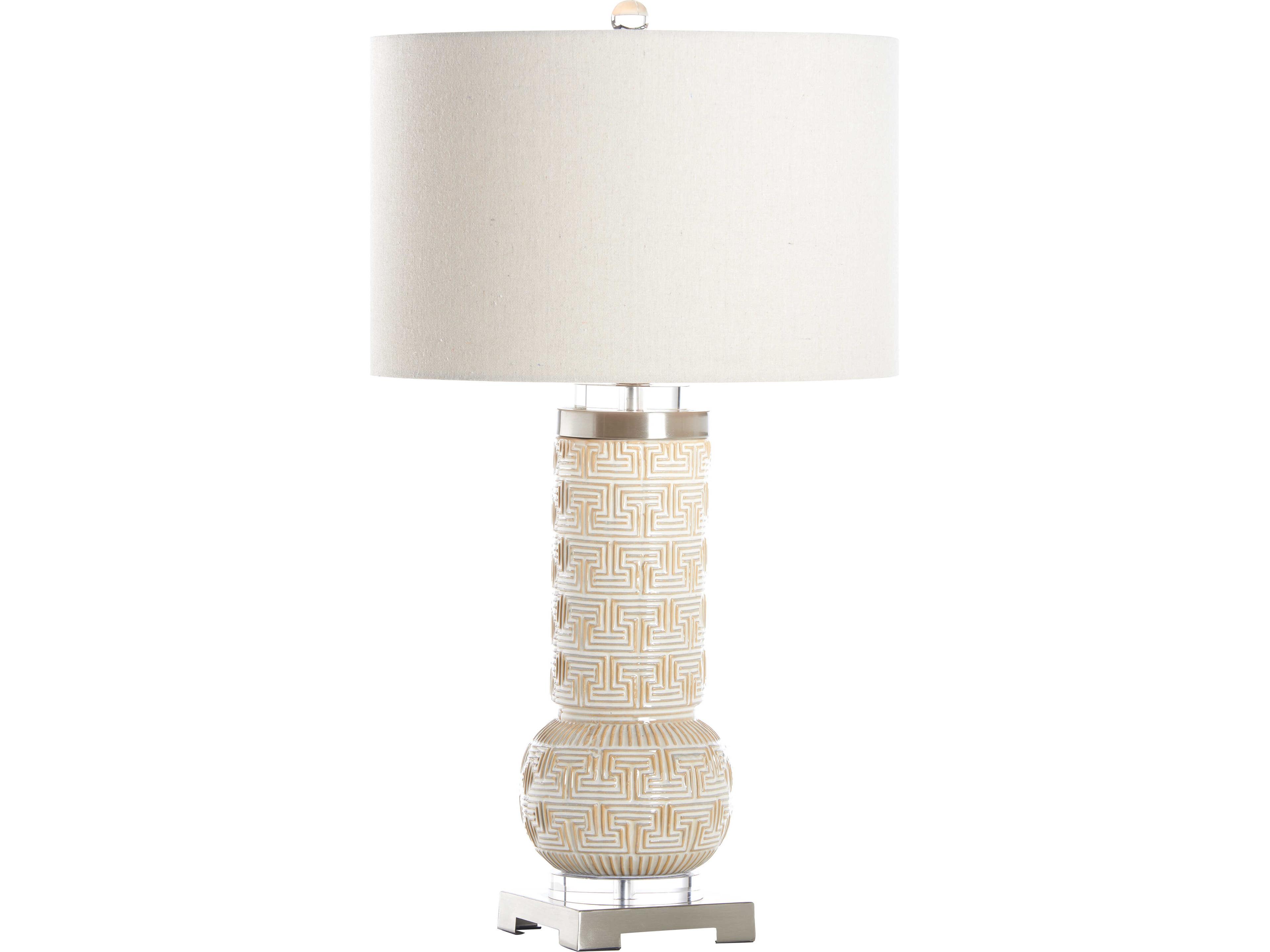 Tan Linen Brass Table Lamp