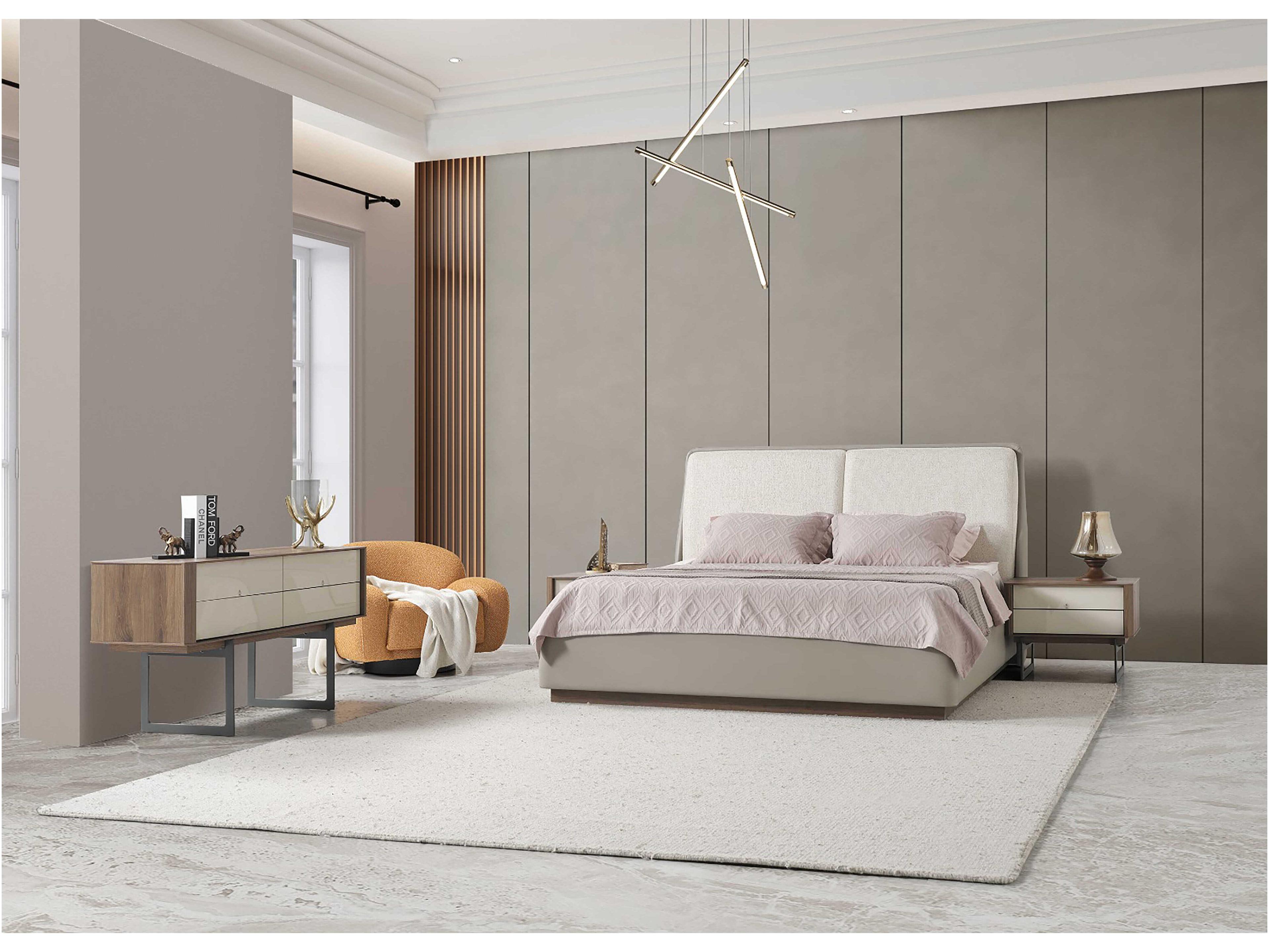 Whiteline Modern Living Romina Light Grey Upholstered King Platform Bed