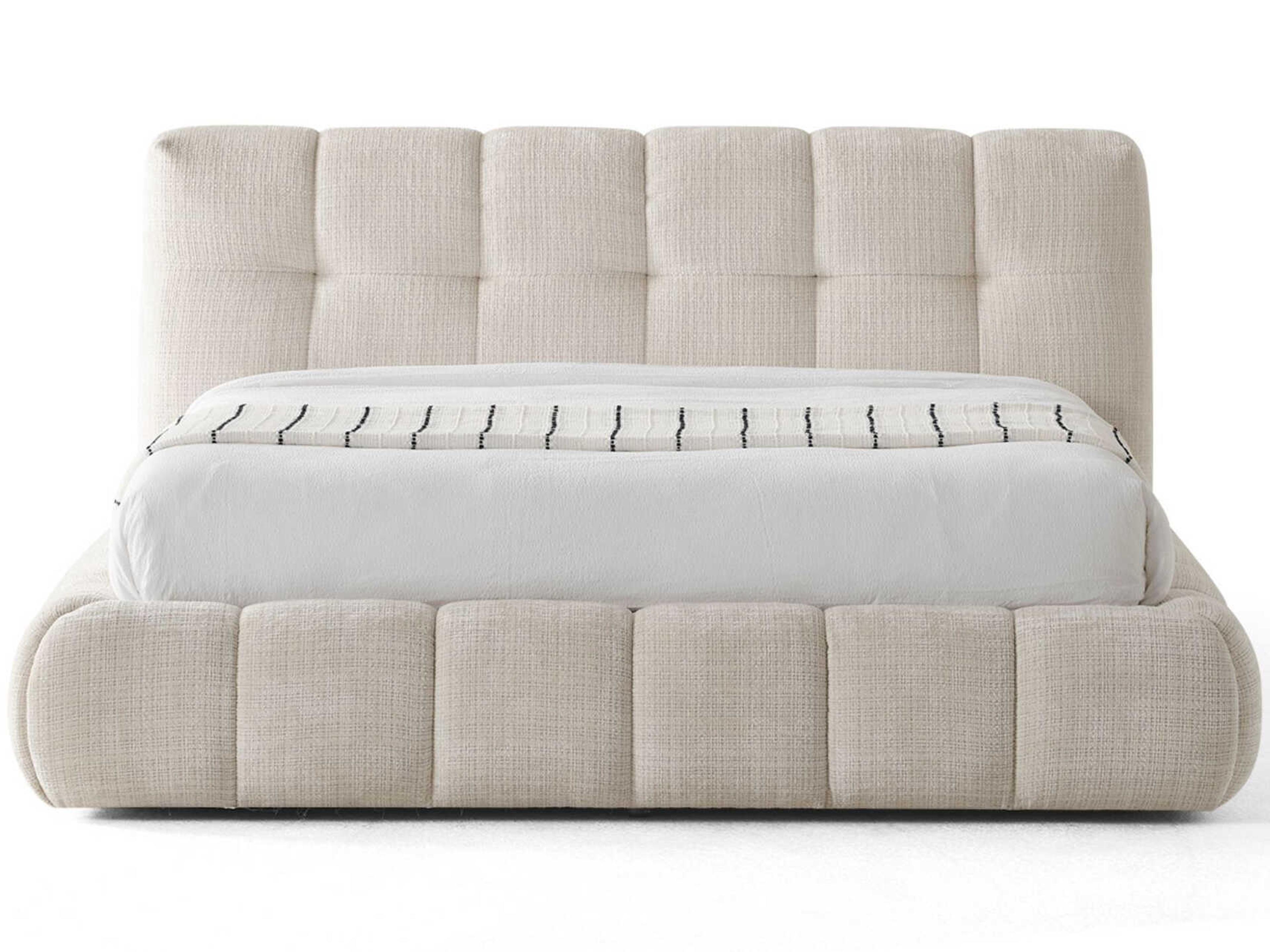 Whiteline Modern Living Cloud Beige Upholstered King Platform Bed