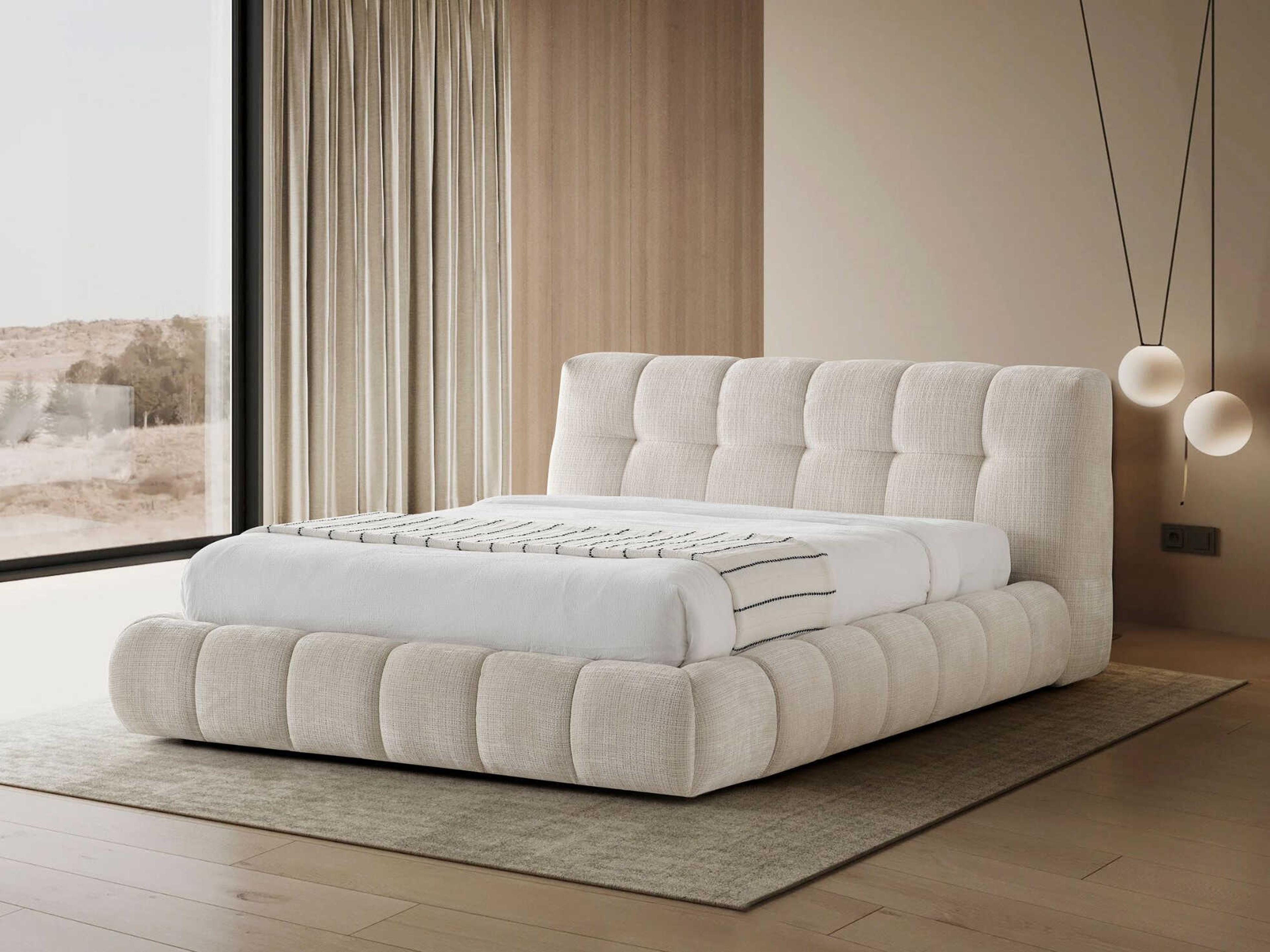 Whiteline Modern Living Cloud Beige Upholstered King Platform Bed
