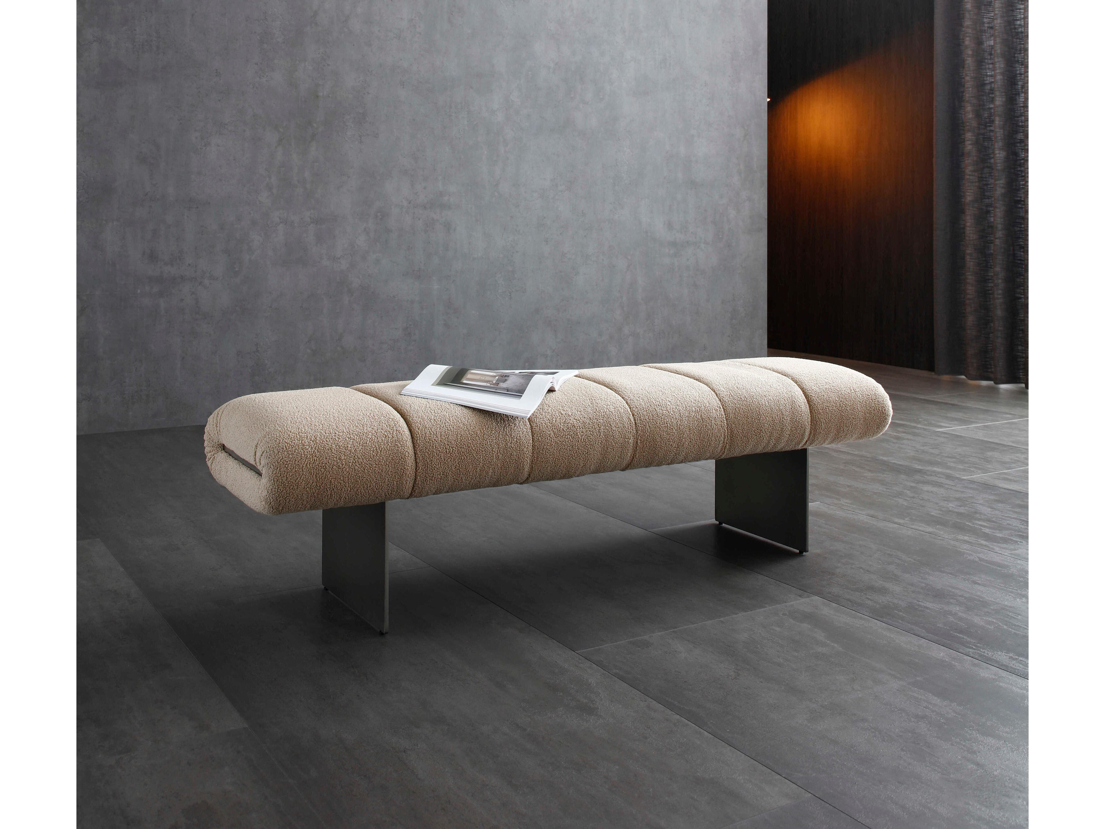 Whiteline Modern Living Elena Beige Brushed Nickel Upholstered Accent Bench