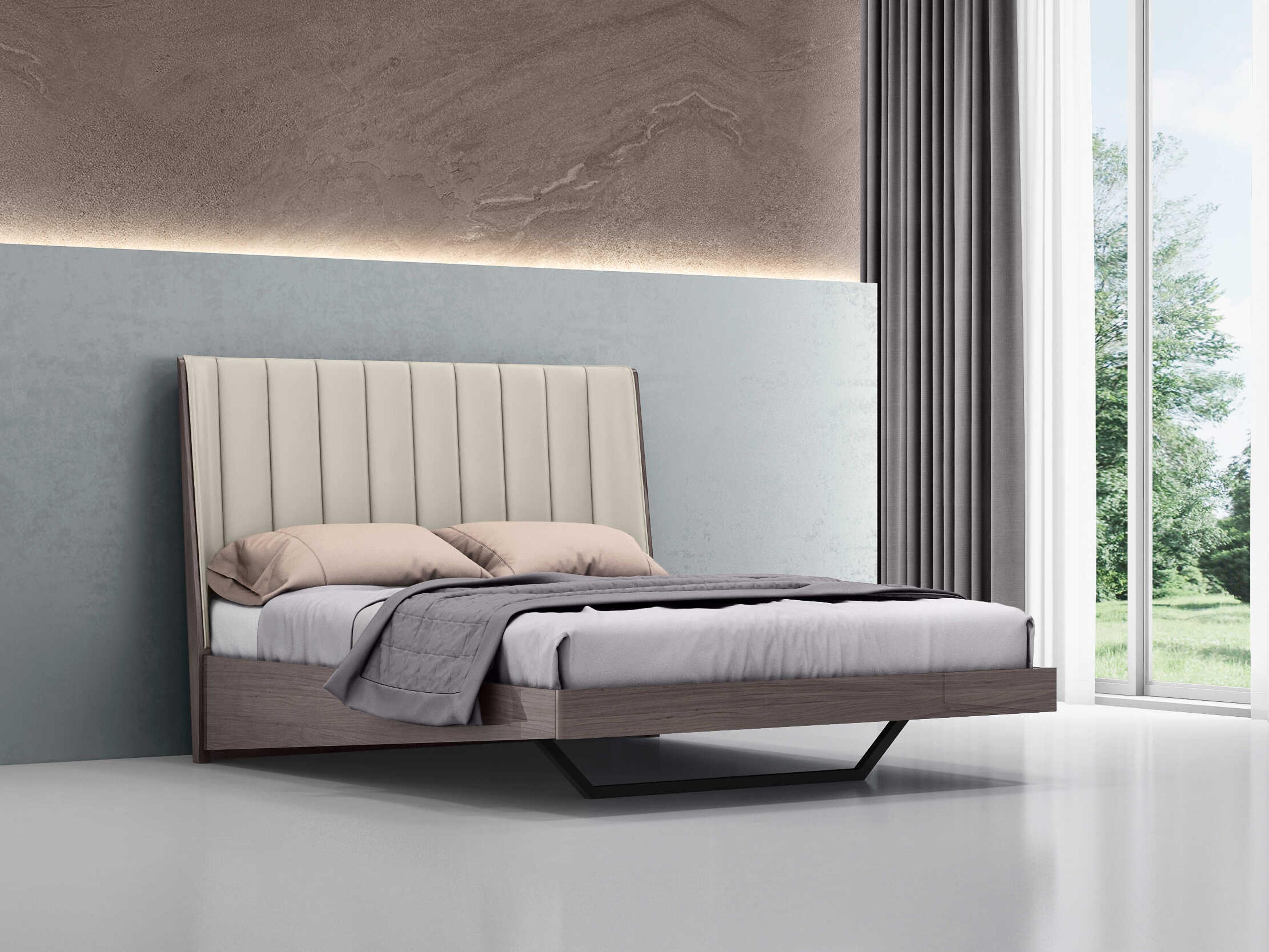 Whiteline Modern Living Berlin Chestnut Light Grey Queen Platform Bed