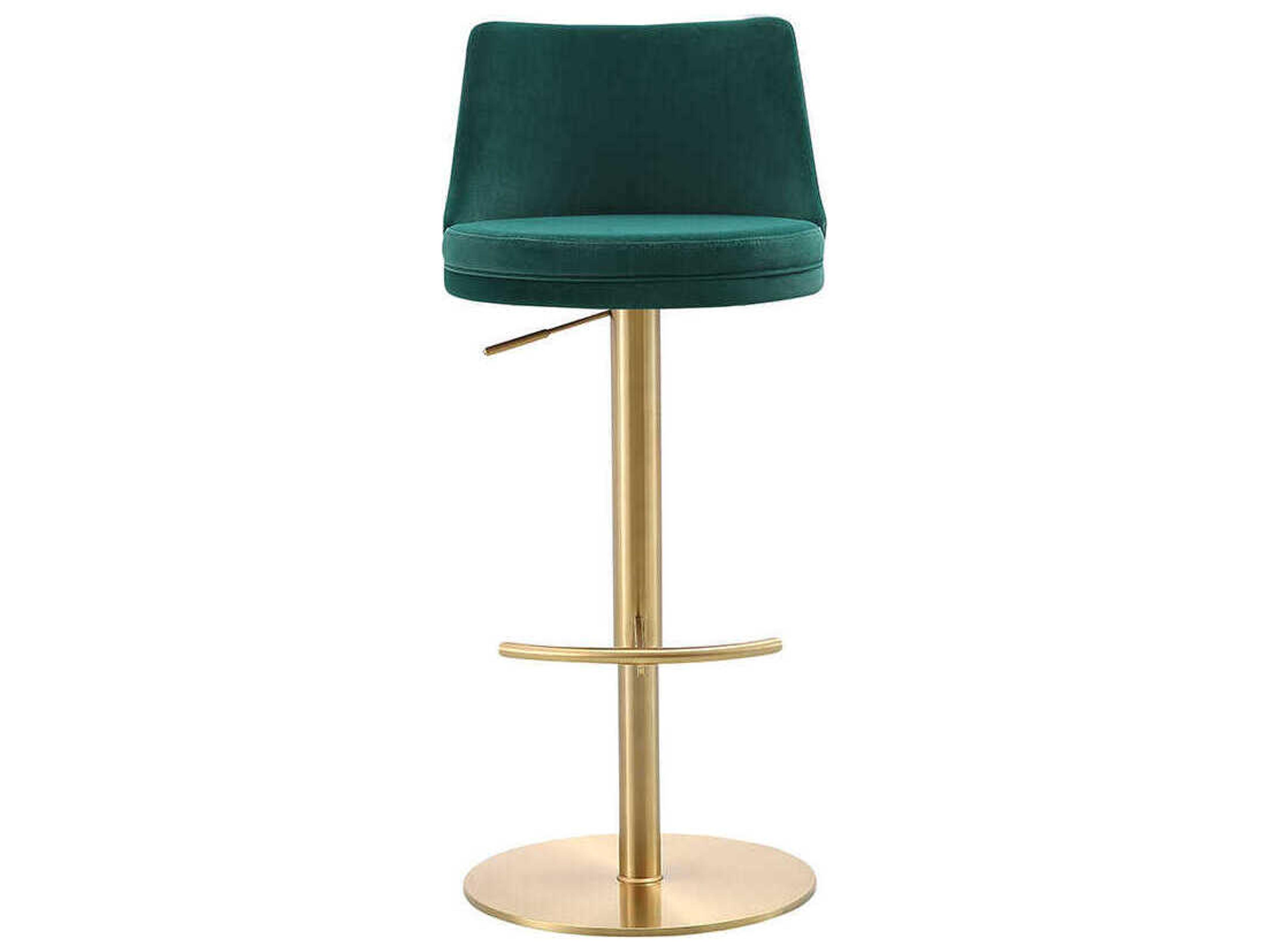 Whiteline Modern Living Carter Green Gold Upholstered Adjustable Bar Stool