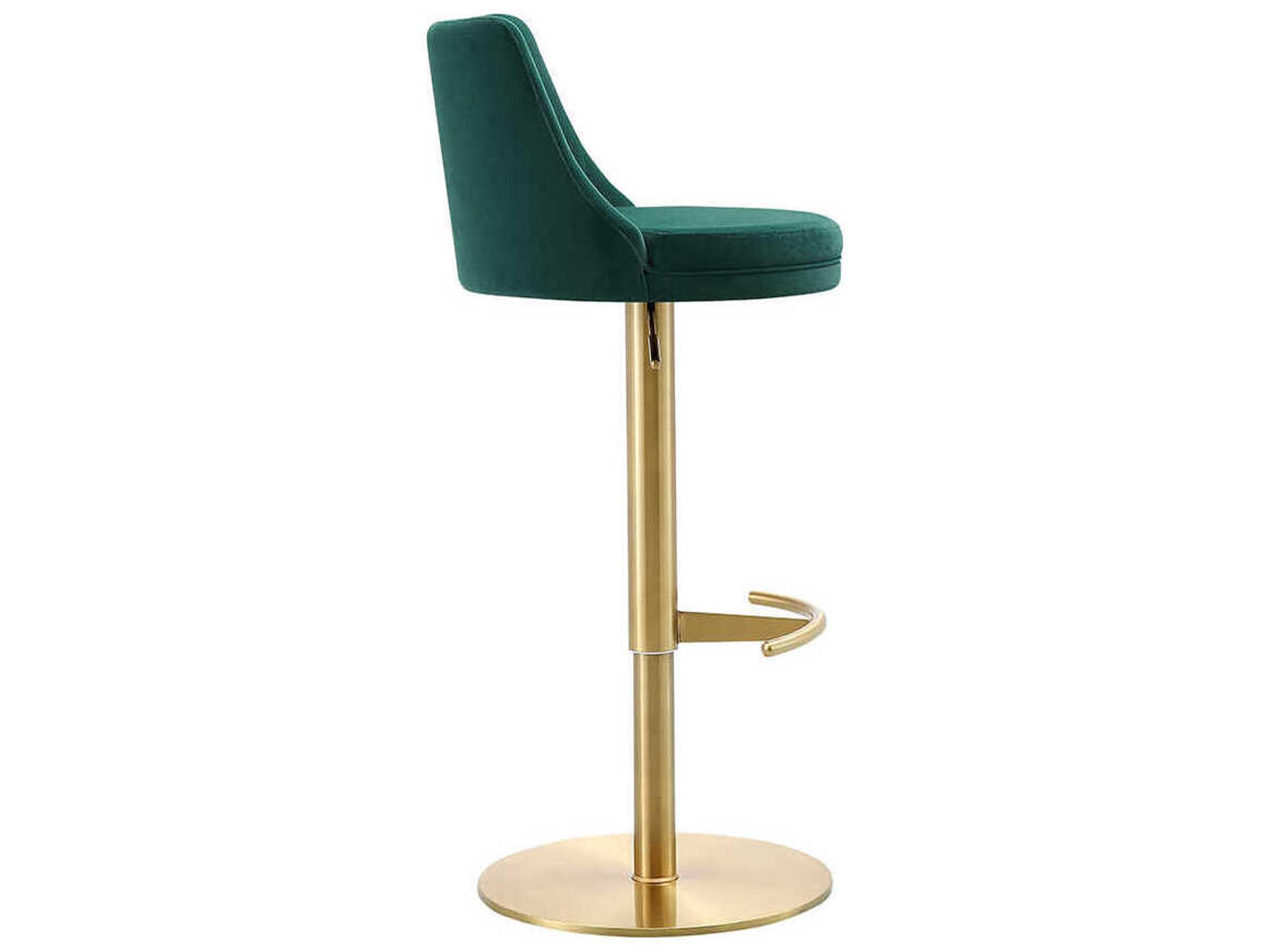 Whiteline Modern Living Carter Green Gold Upholstered Adjustable Bar Stool
