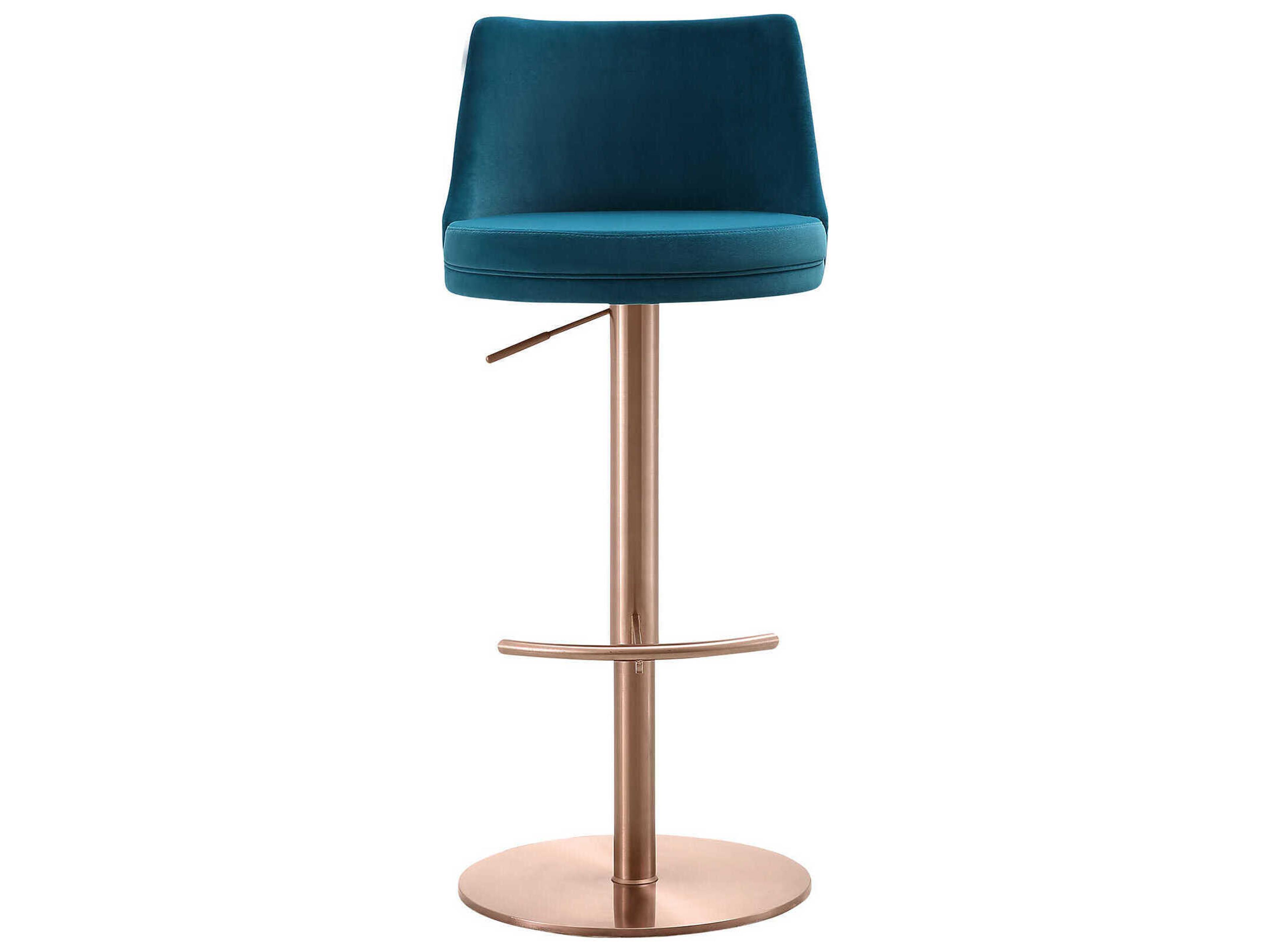 Whiteline Modern Living Carter Blue Gold Upholstered Adjustable Bar Stool