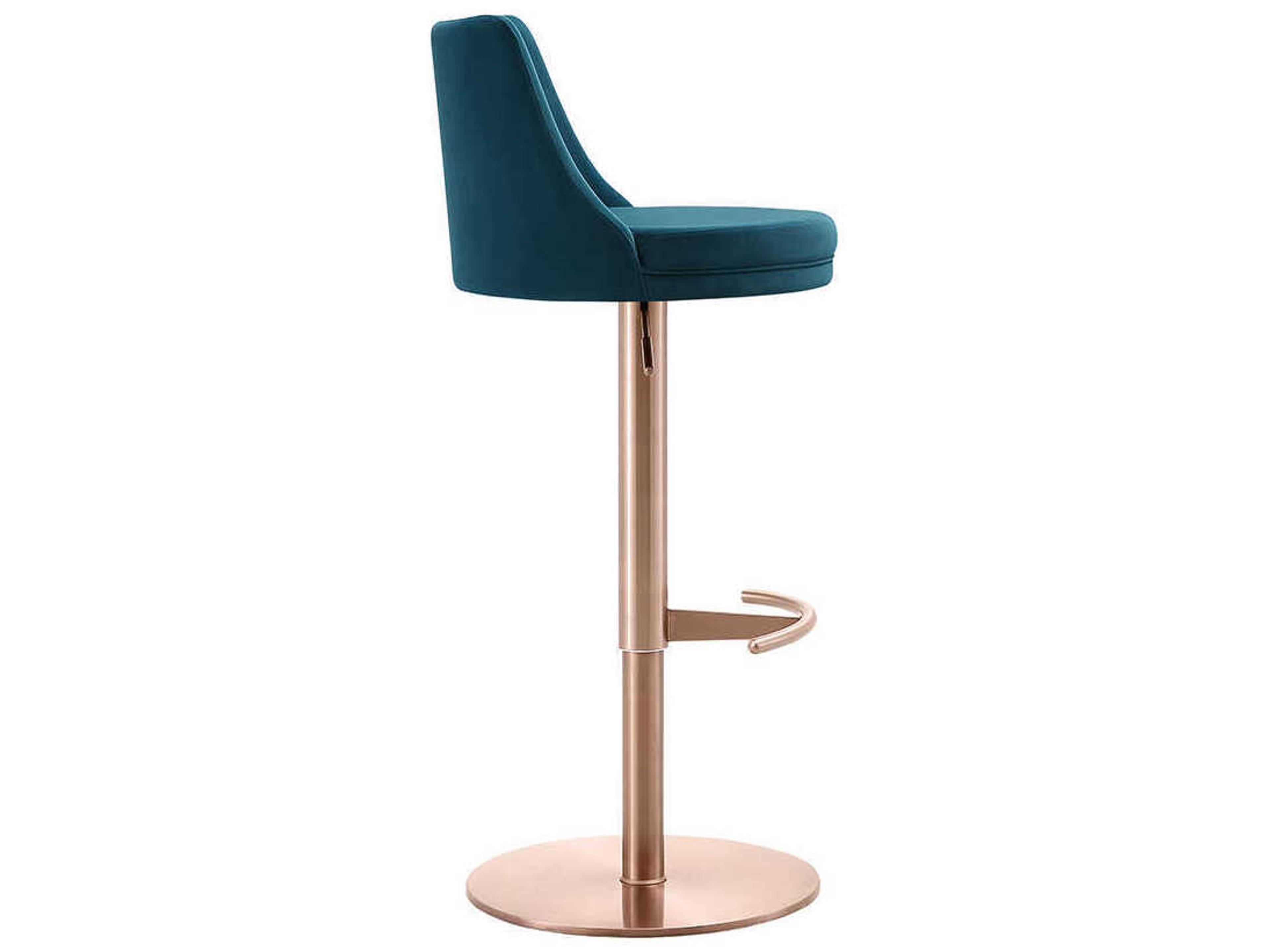 Whiteline Modern Living Carter Blue Gold Upholstered Adjustable Bar Stool