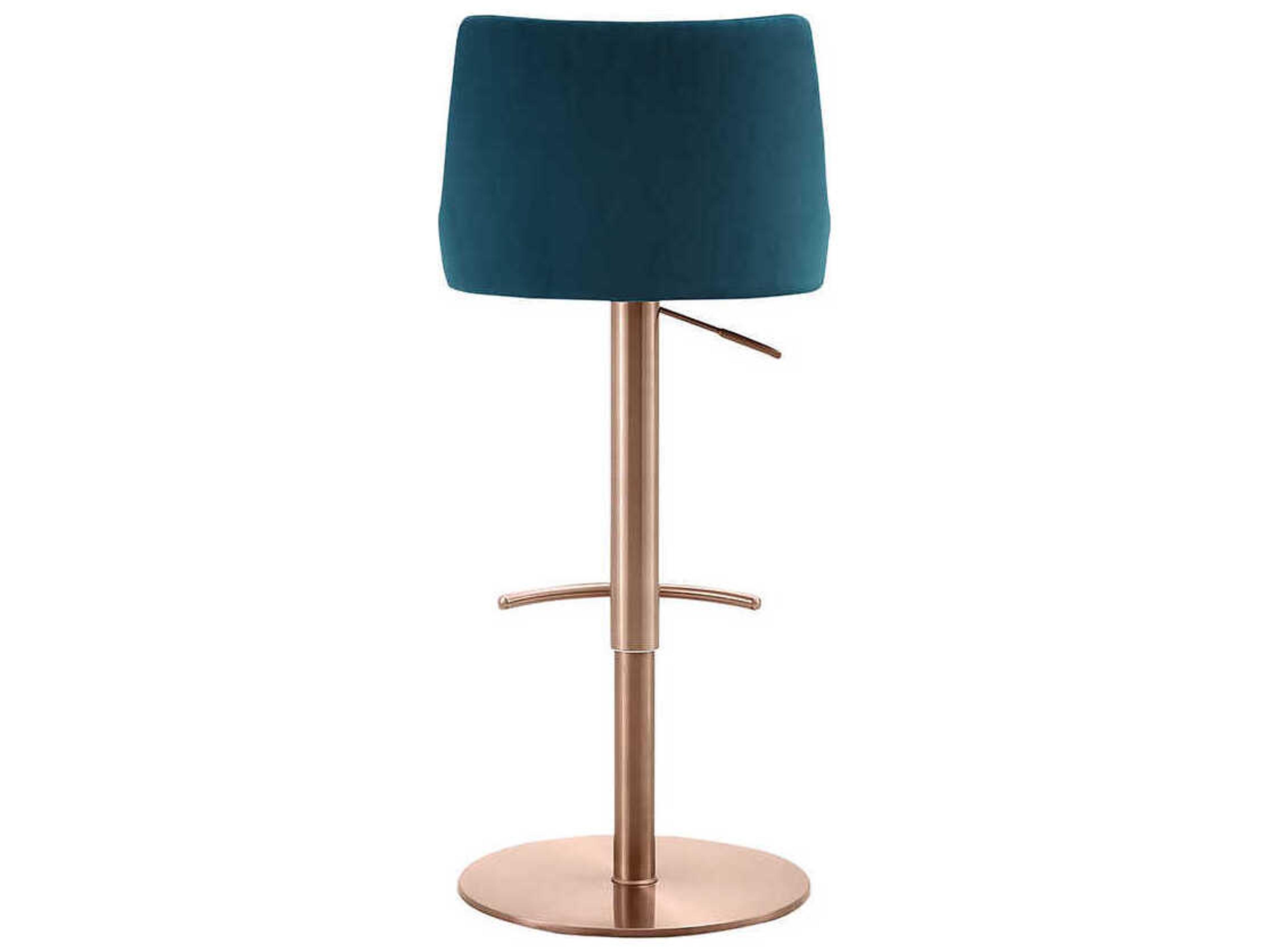 Whiteline Modern Living Carter Blue Gold Upholstered Adjustable Bar Stool