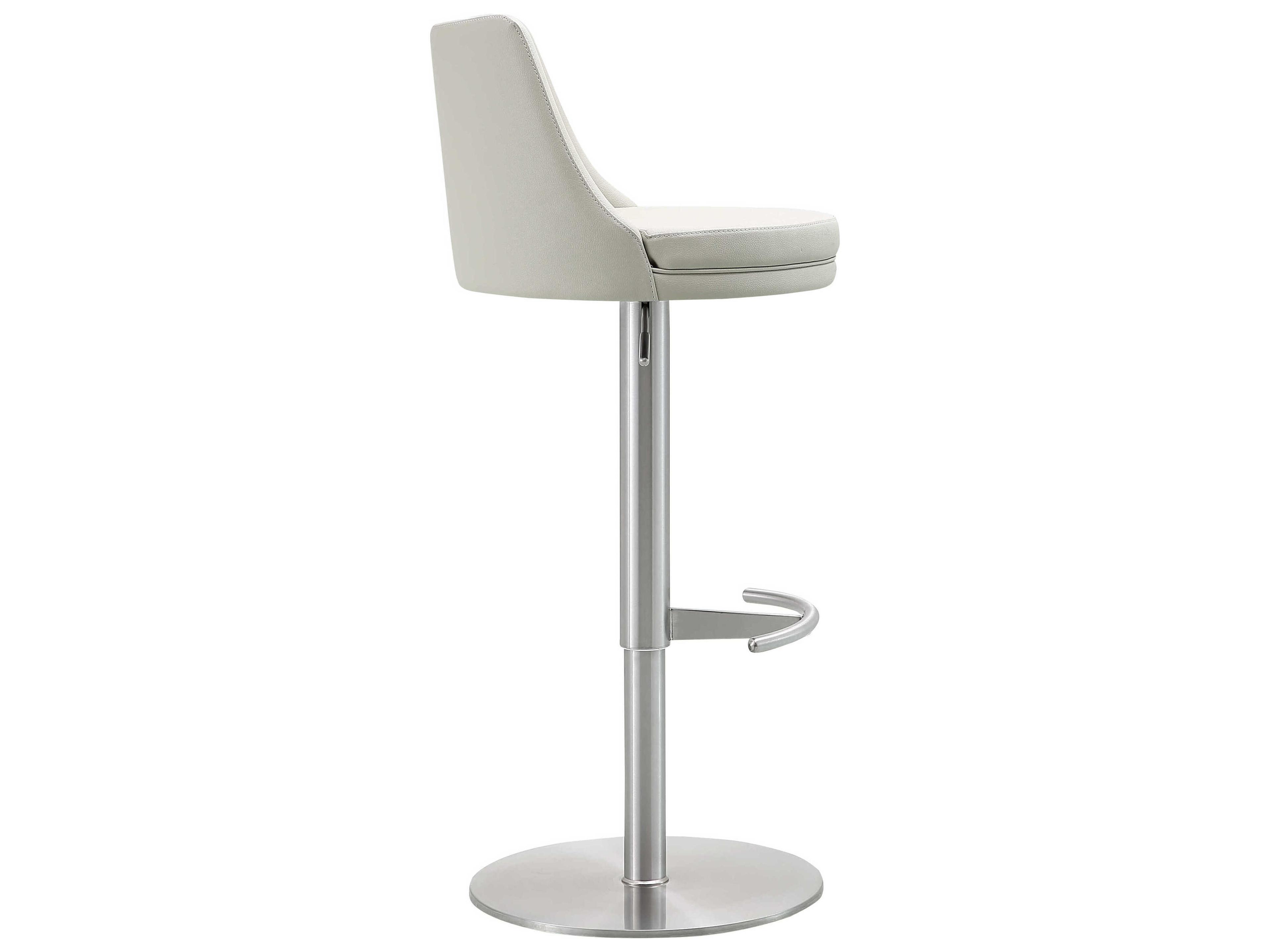Whiteline Modern Living Carter Light Grey Faux Leather Adjustable Bar Stool