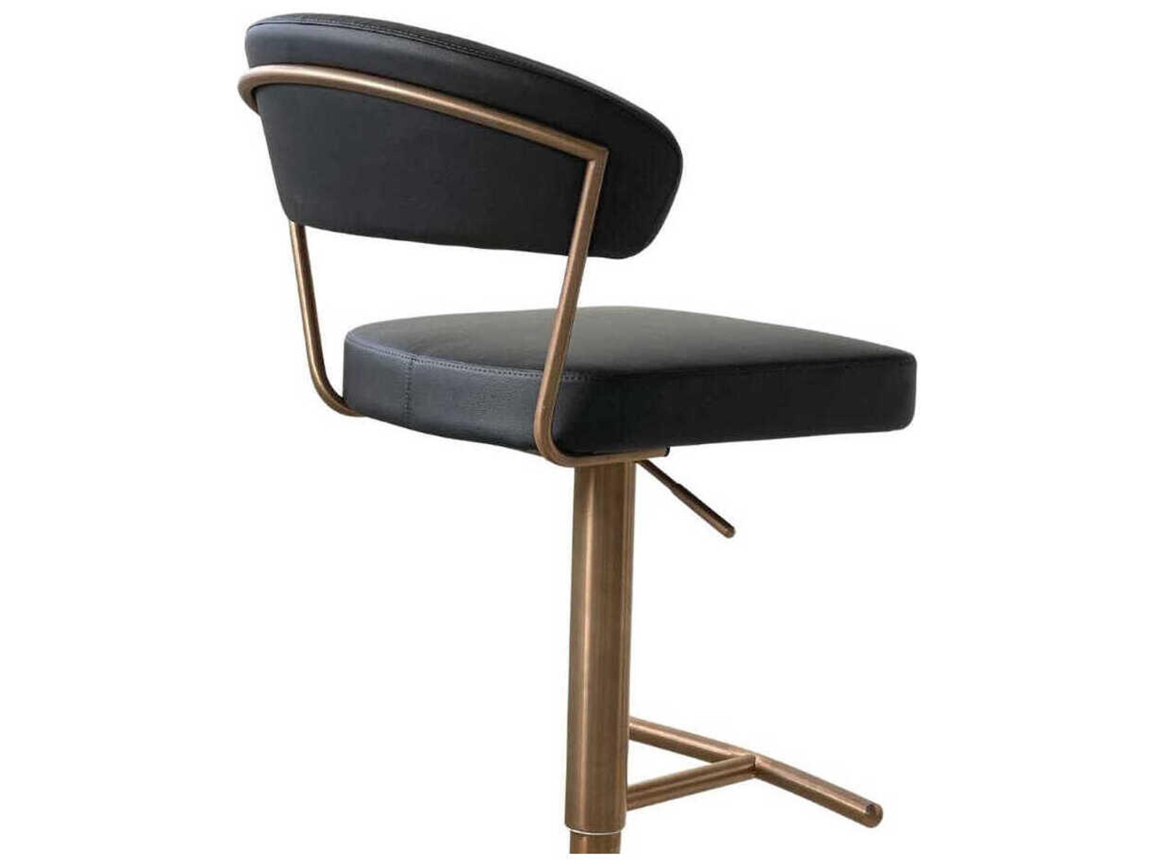 Whiteline Modern Living Nova Black Rose Gold Velvet Upholstered Adjustable Bar Stool