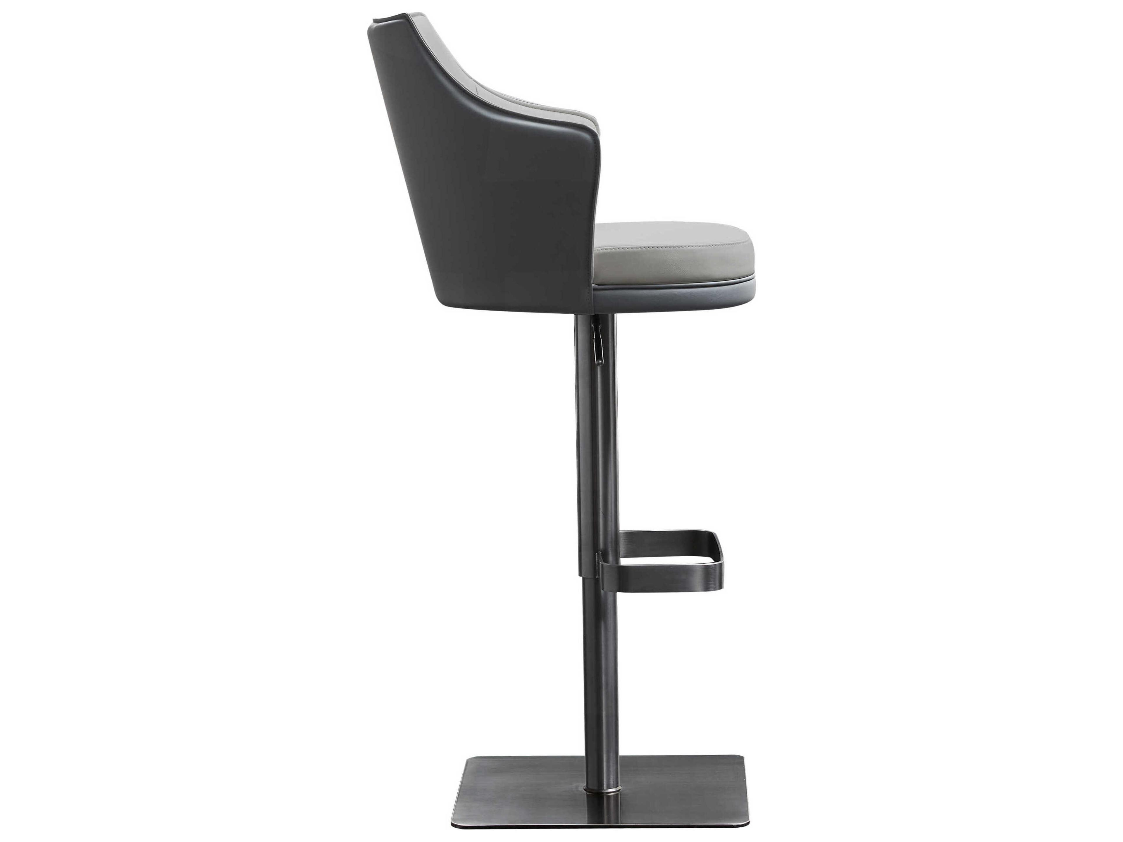 Whiteline Modern Living Baxter Dark Grey Light Faux Leather Adjustable Bar Stool
