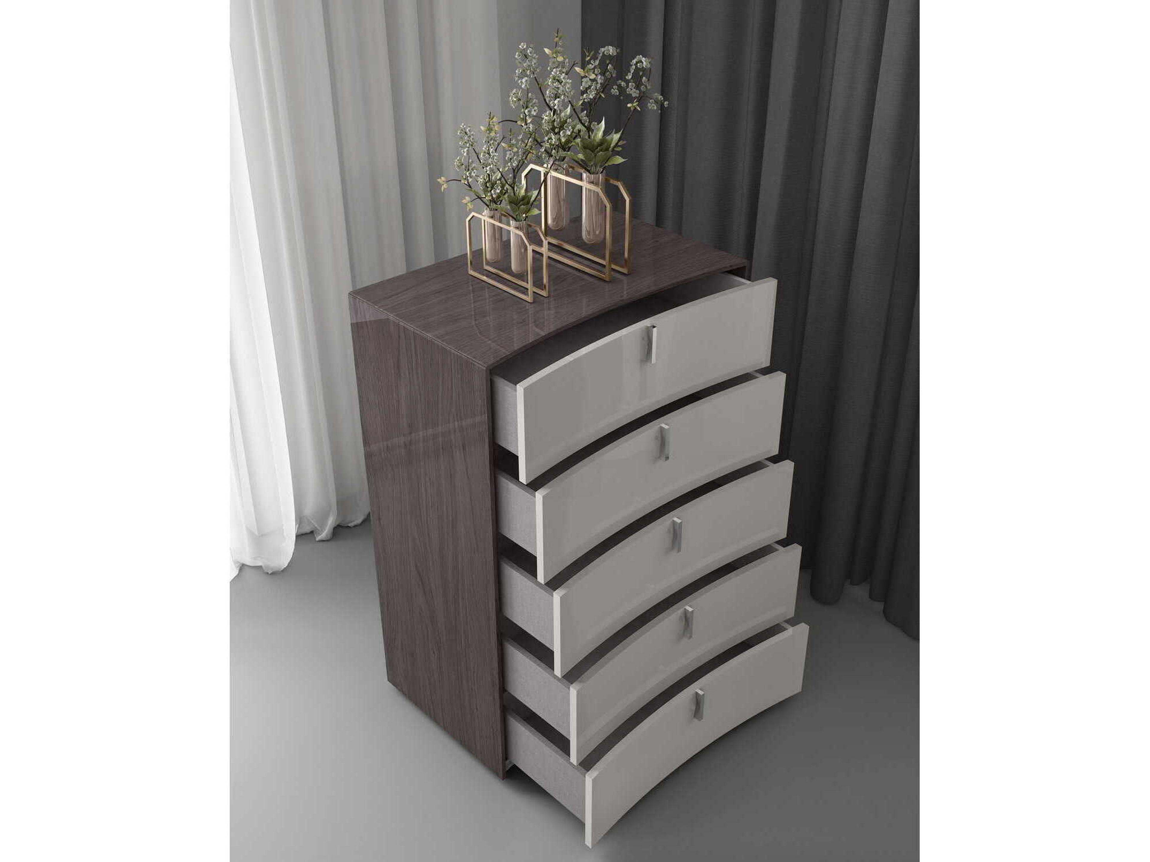 Whiteline Modern Living Berlin Chestnut Light Grey Chest of Drawers