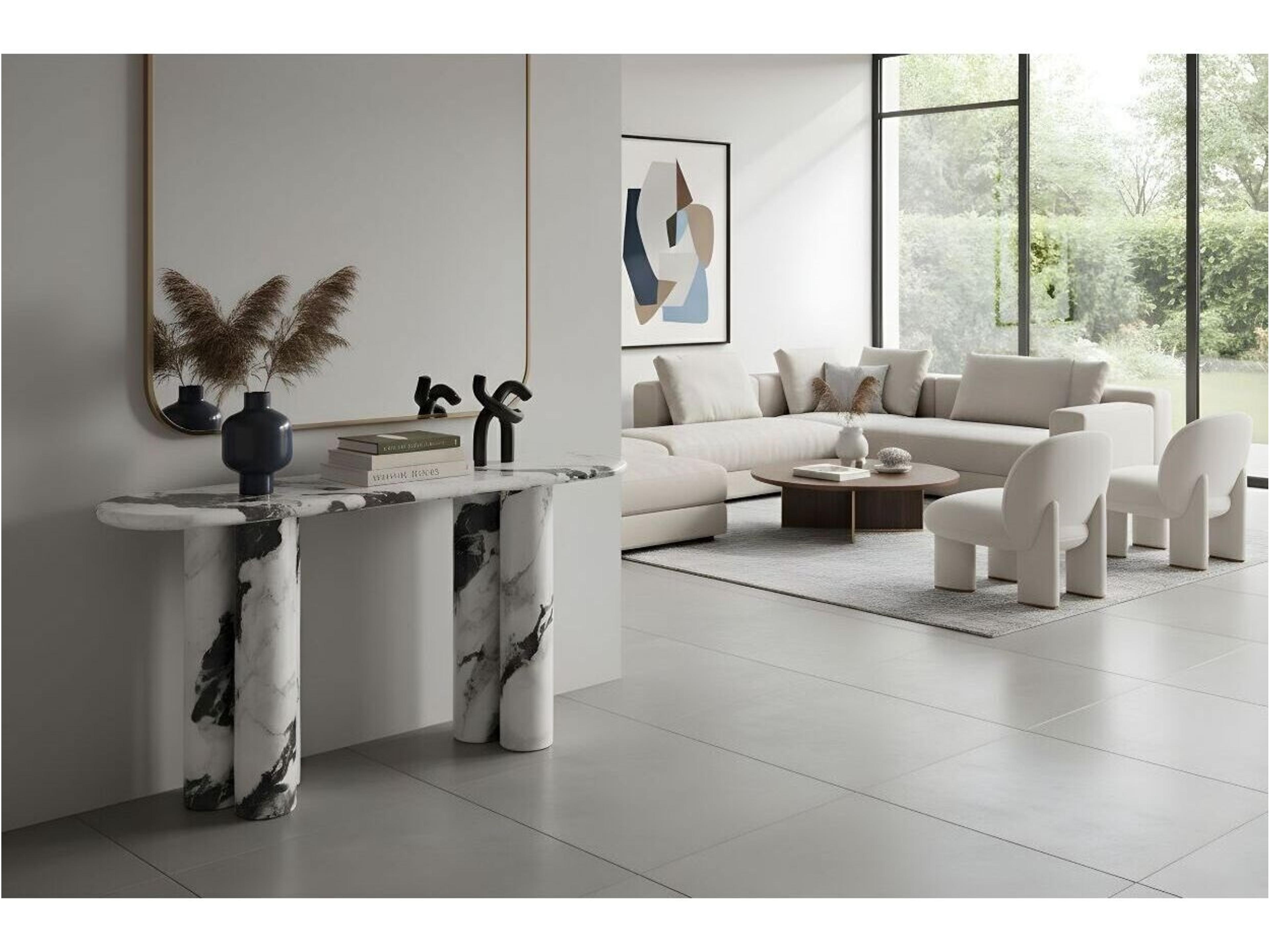 Whiteline Modern Living Bianco Oval Marble Console Table