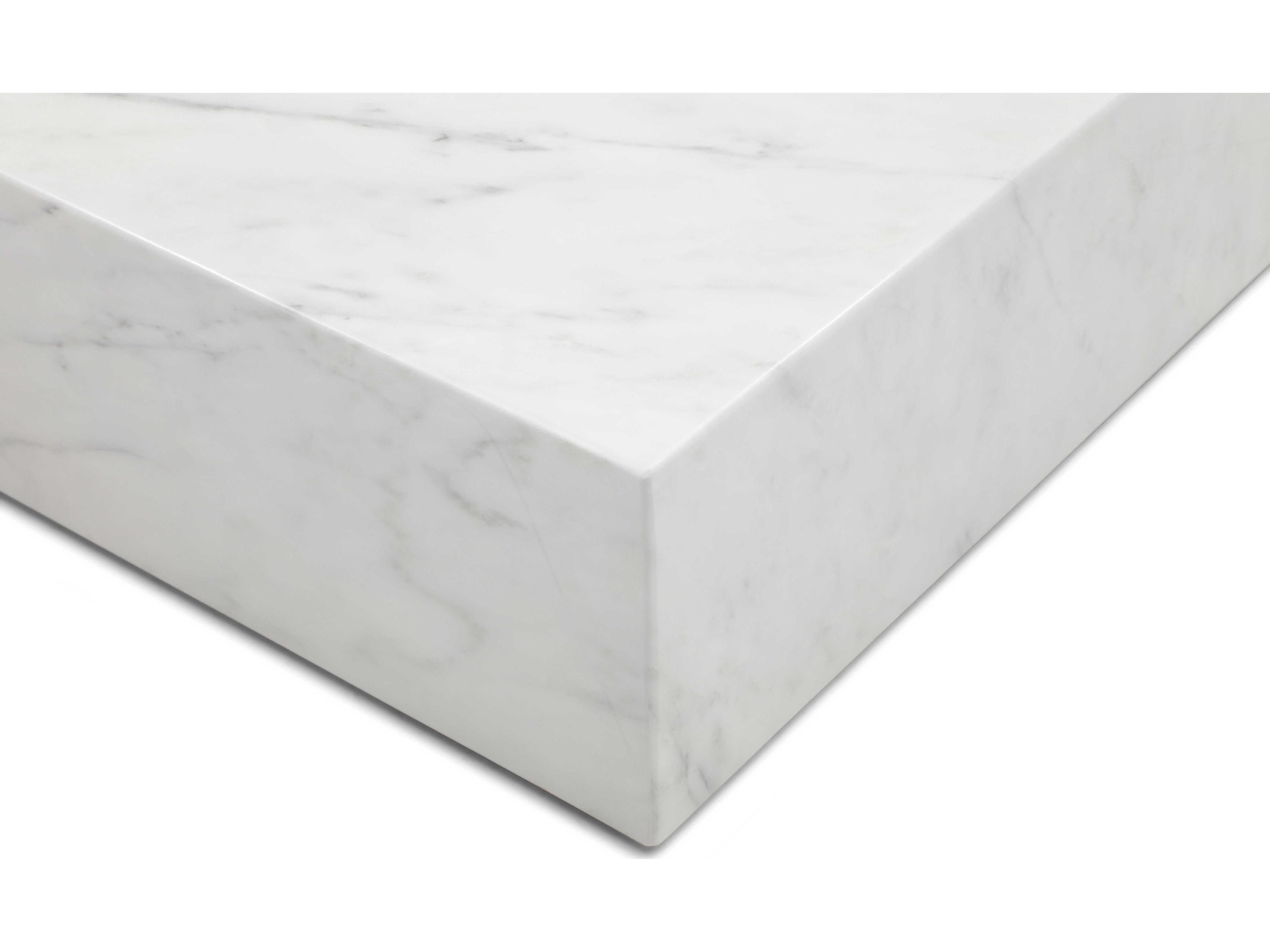 Whiteline Modern Living Cube Rectangular Marble White Coffee Table
