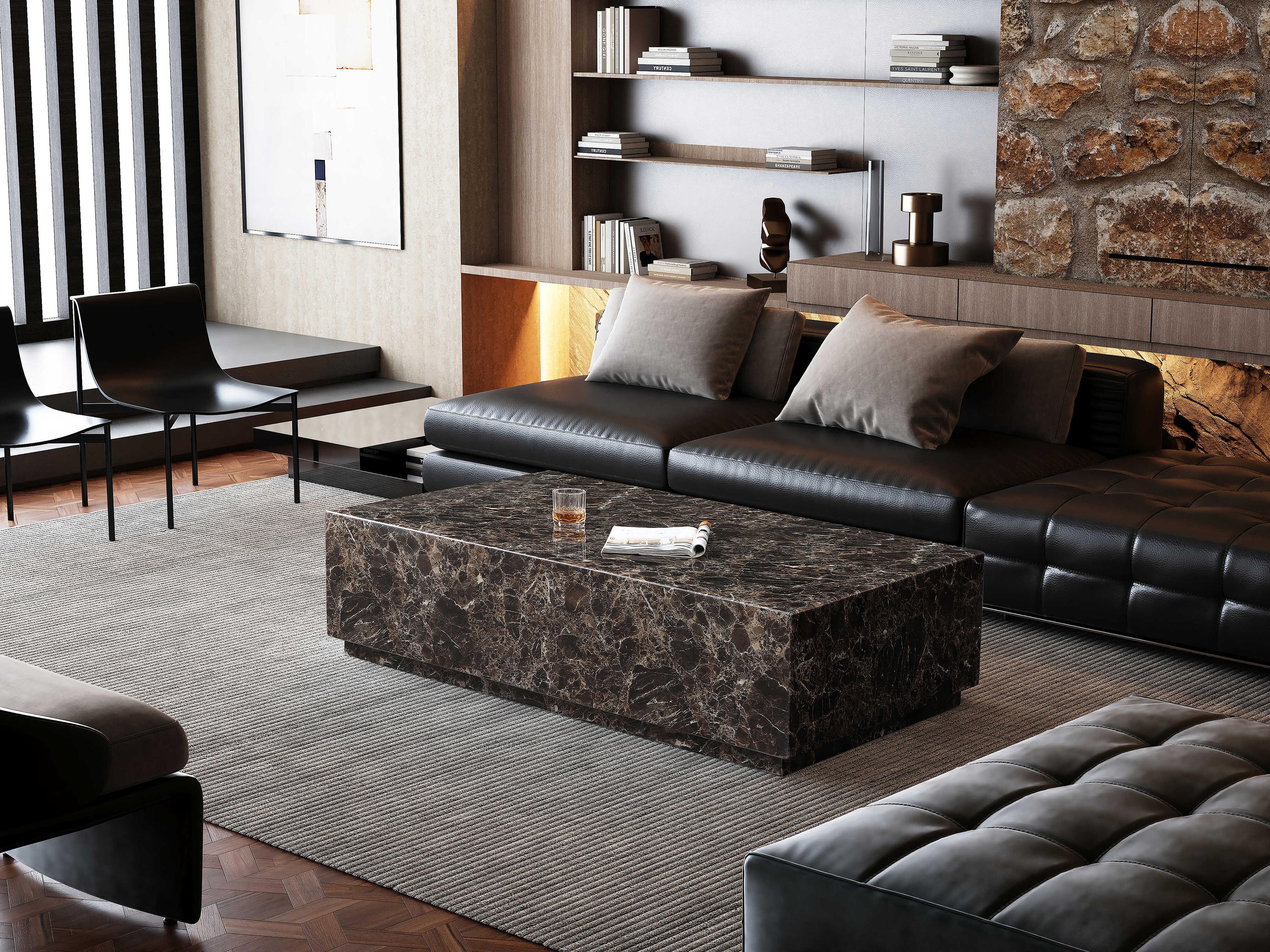 Whiteline Modern Living Iris Rectangular Marble Brown Coffee Table