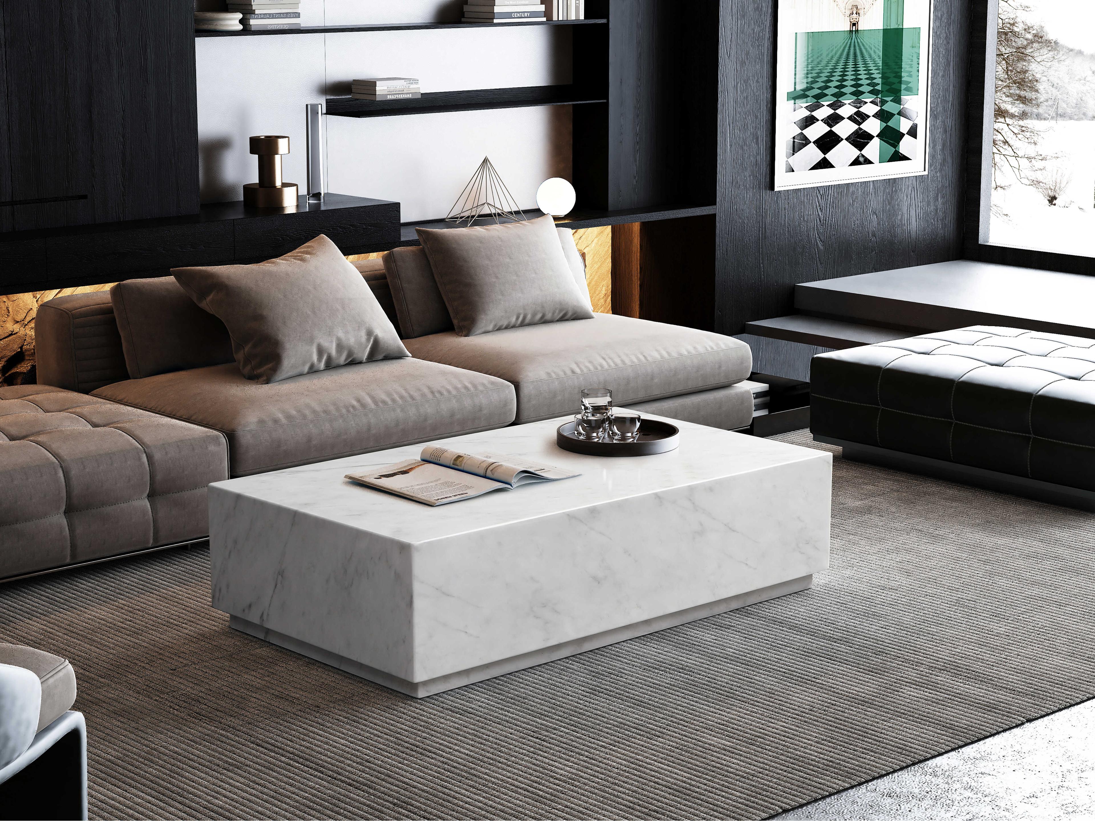 Whiteline Modern Living Iris Rectangular Marble White Coffee Table