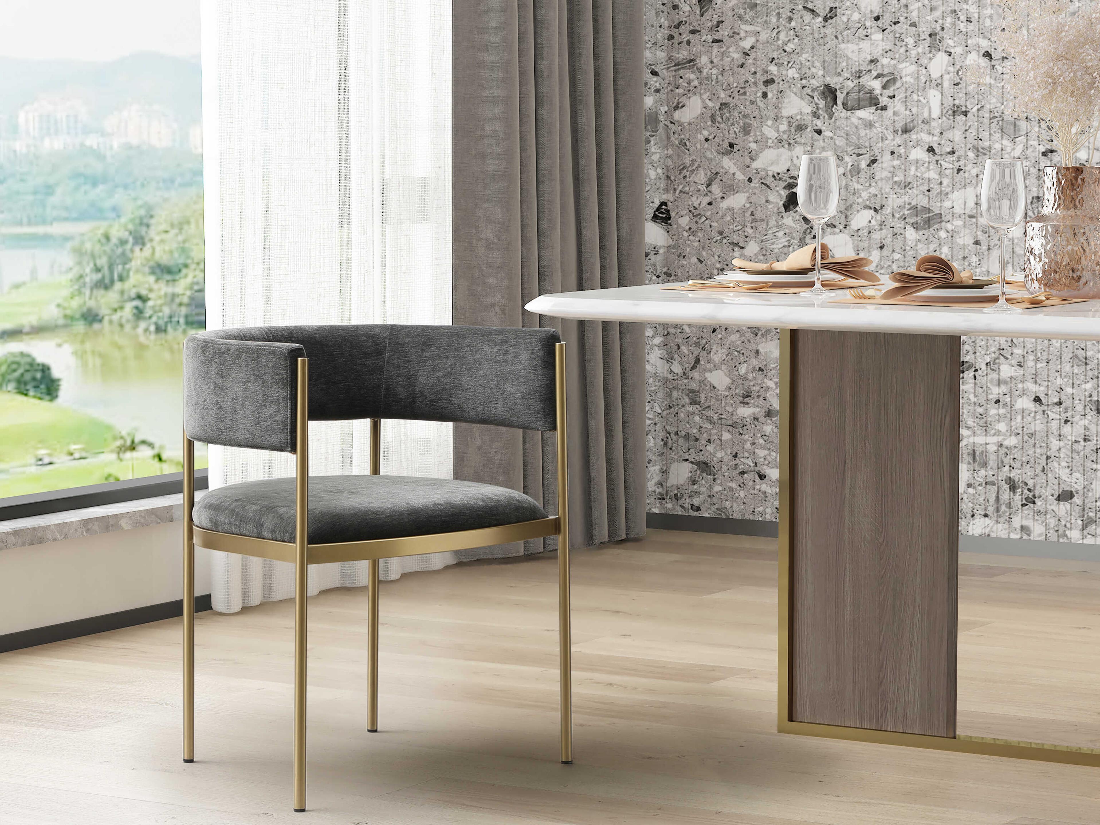 Whiteline Modern Living Envie Gold Upholstered Arm Dining Chair Set of 2