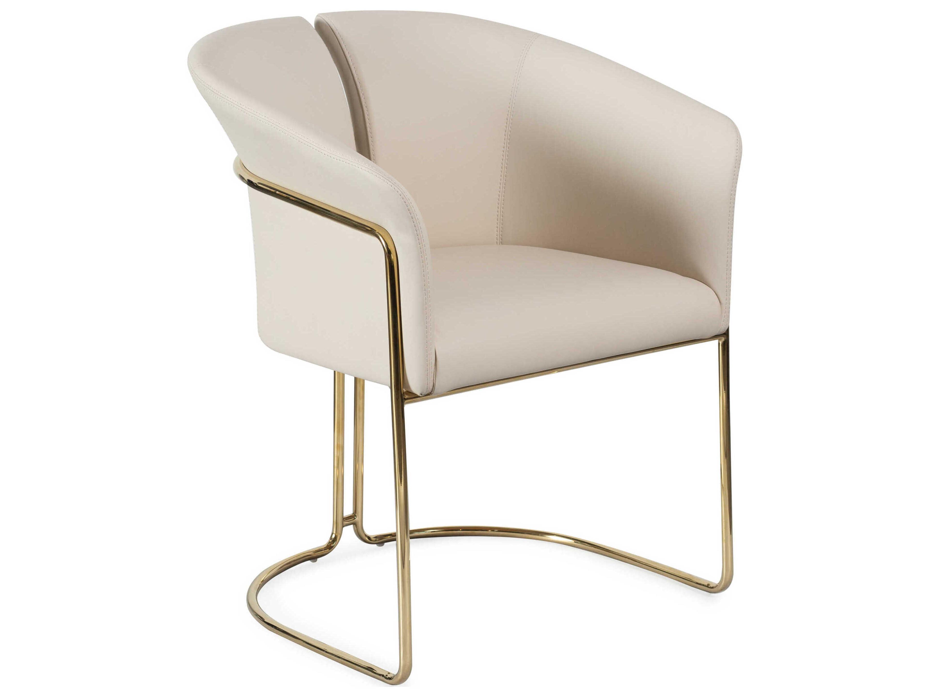 Whiteline Modern Living Jolie Beige Faux Leather Arm Dining Chair
