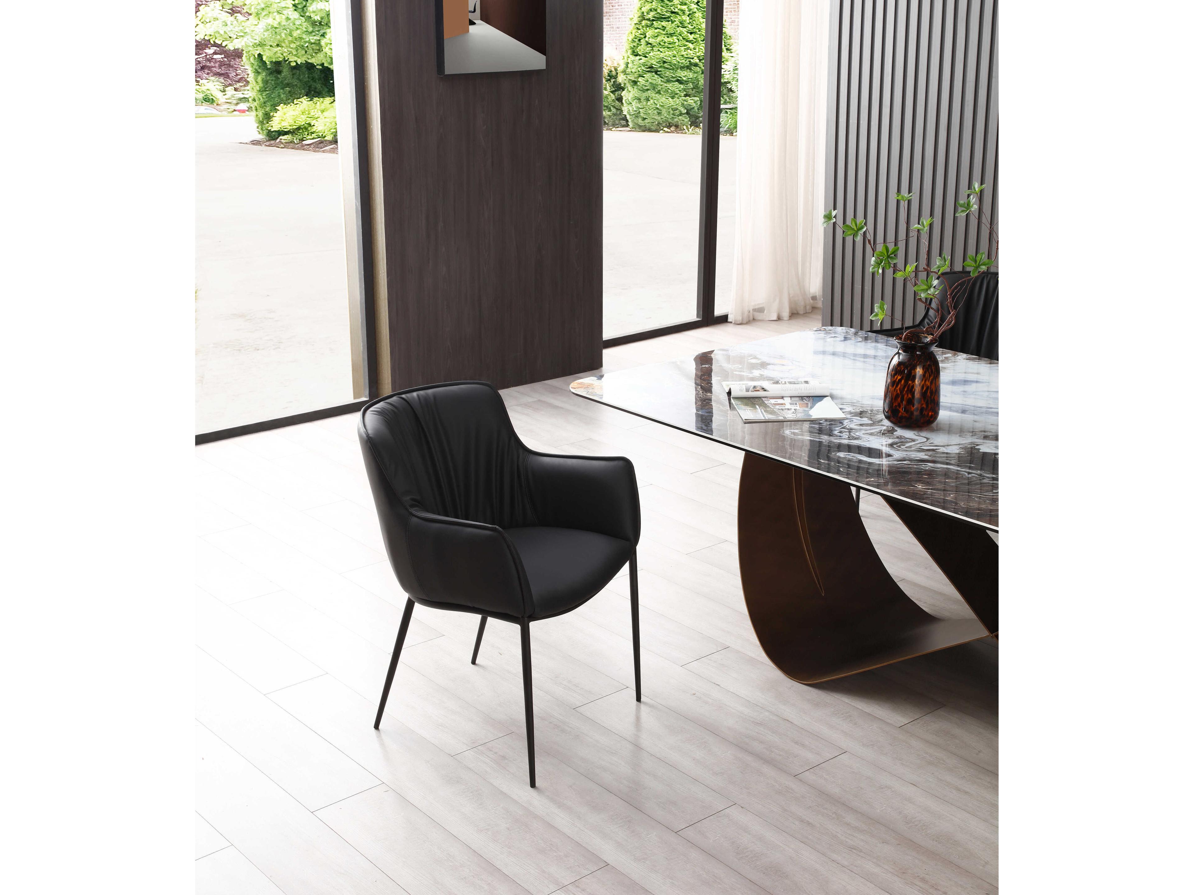 Whiteline Modern Living Tiffany Black Faux Leather Arm Dining Chair