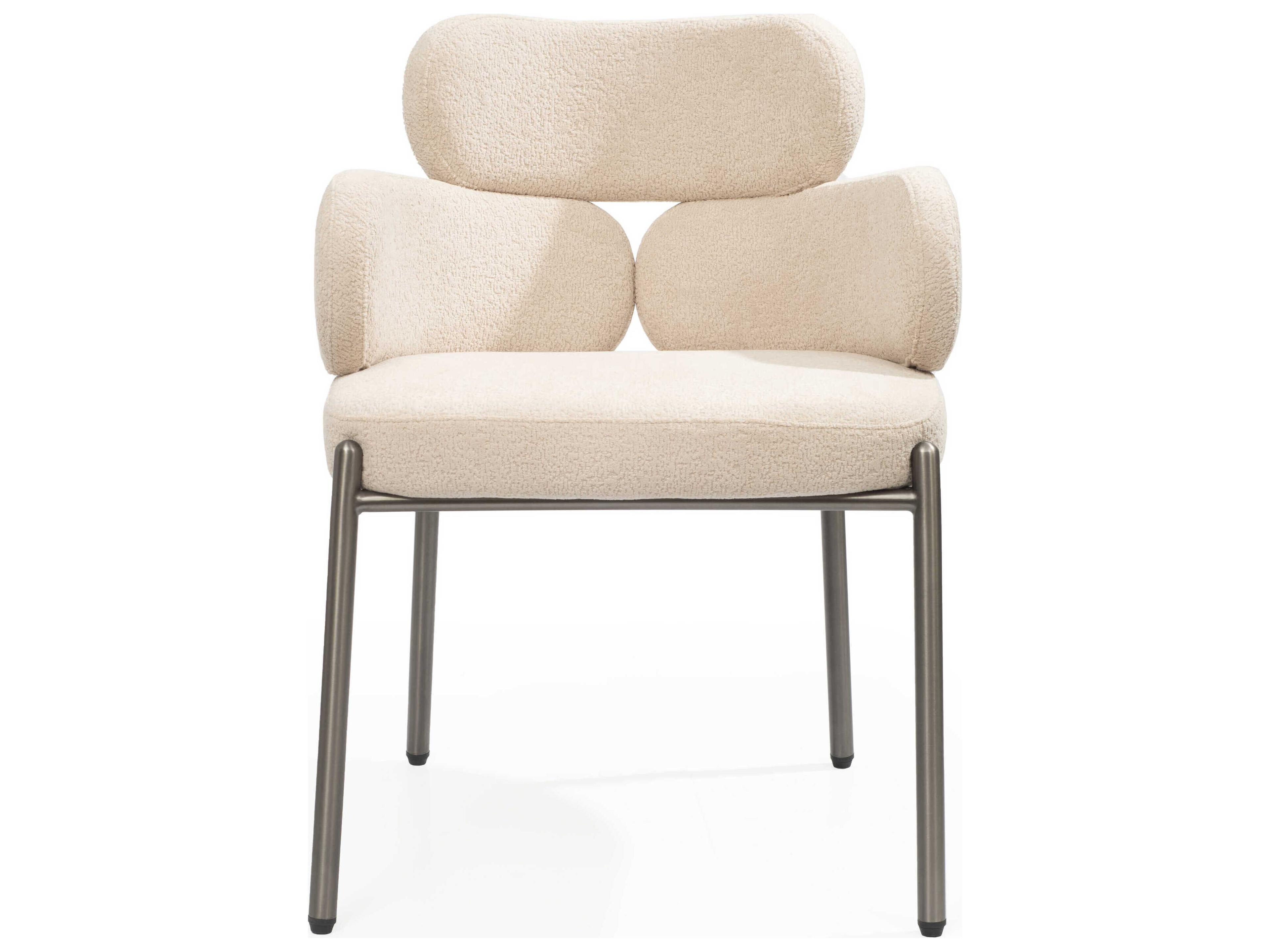 Whiteline Modern Living Adele Beige Upholstered Arm Dining Chair