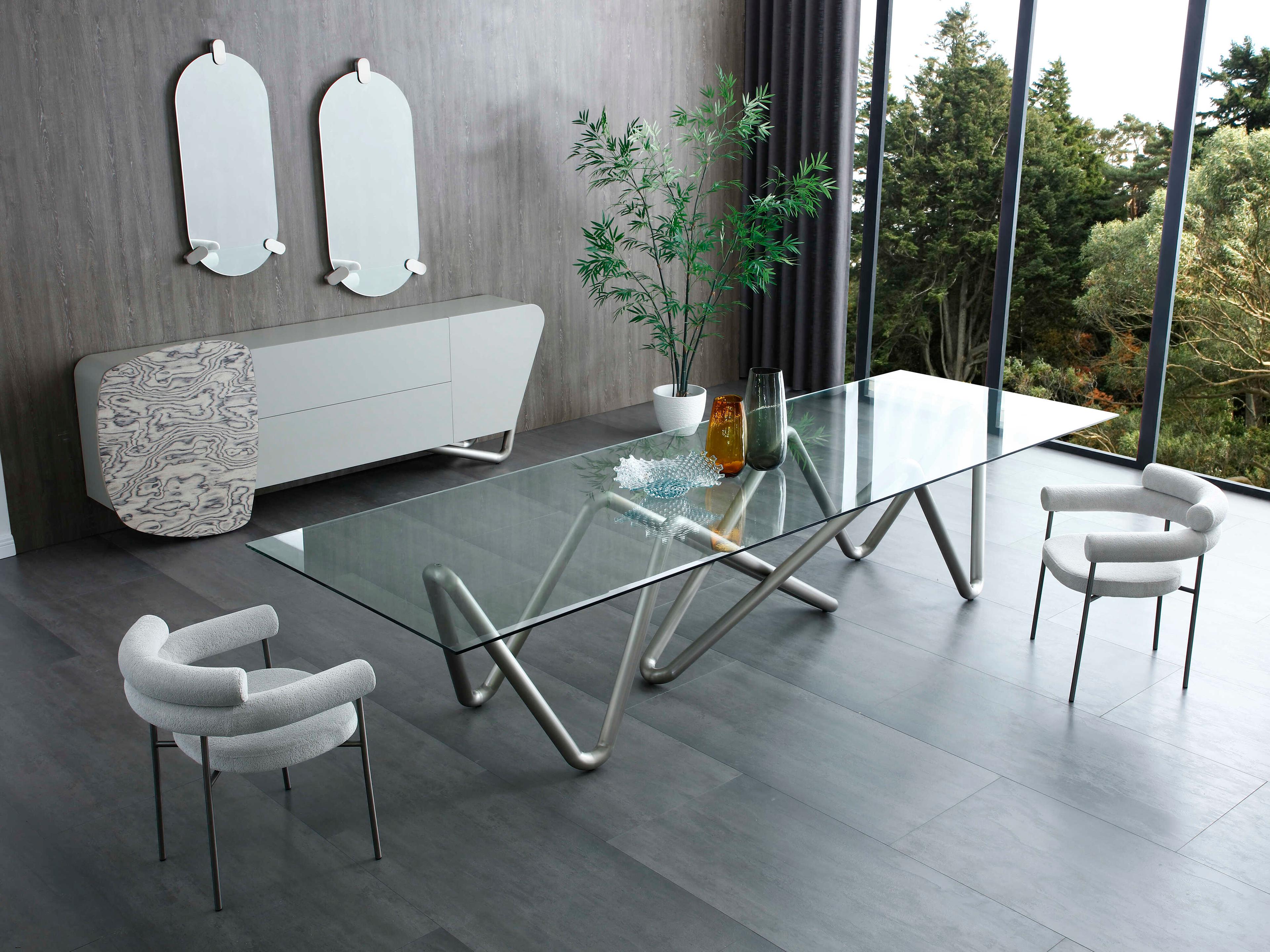 Whiteline Modern Living Ella Gray Upholstered Arm Dining Chair Set of 2