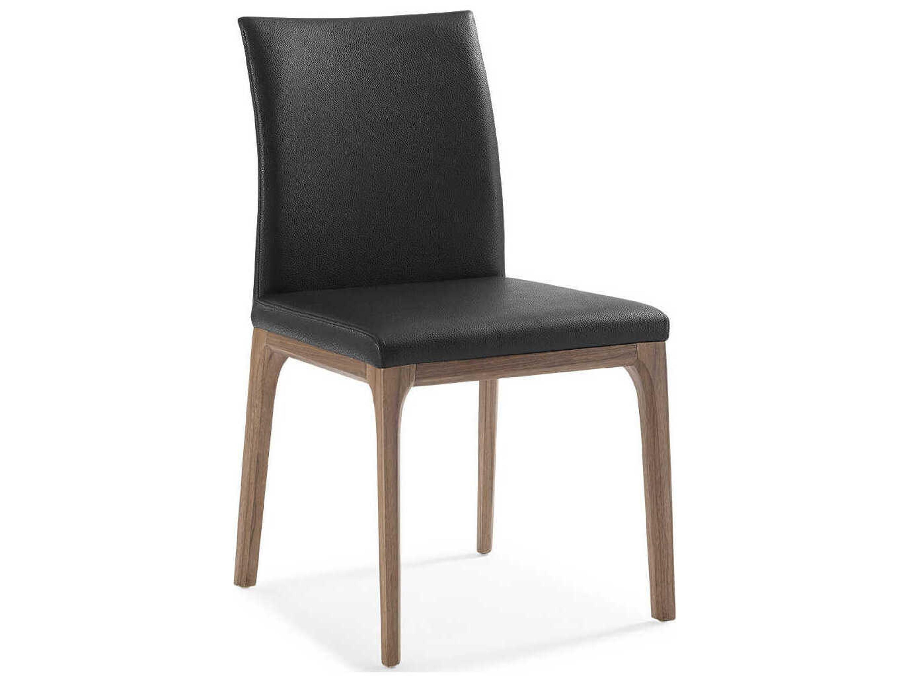 Stella Walnut Wood Black Faux Leather Armless Dining Chair Set of 2