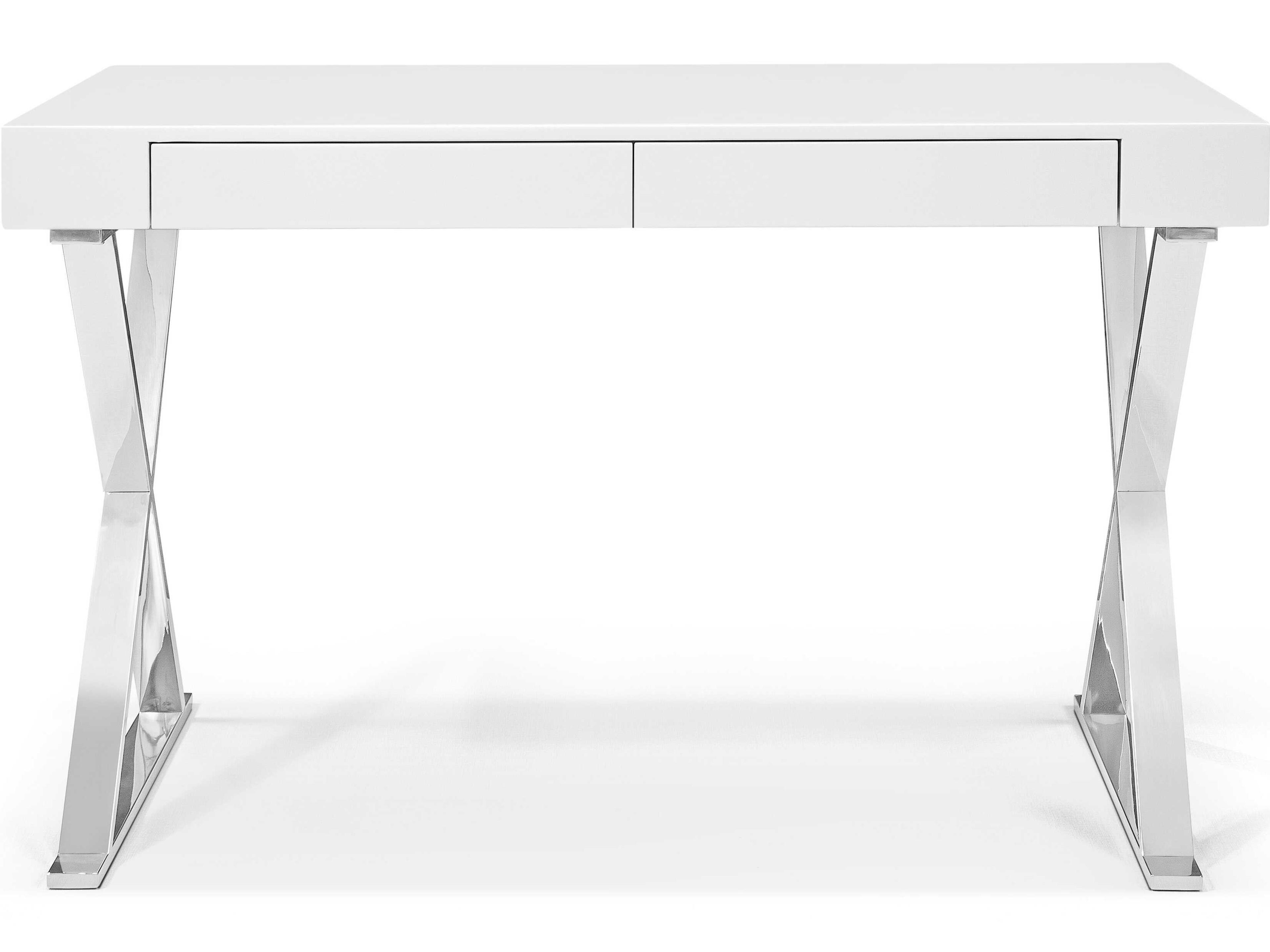 Whiteline Modern Living Elm White Polished Silver Writing Desk