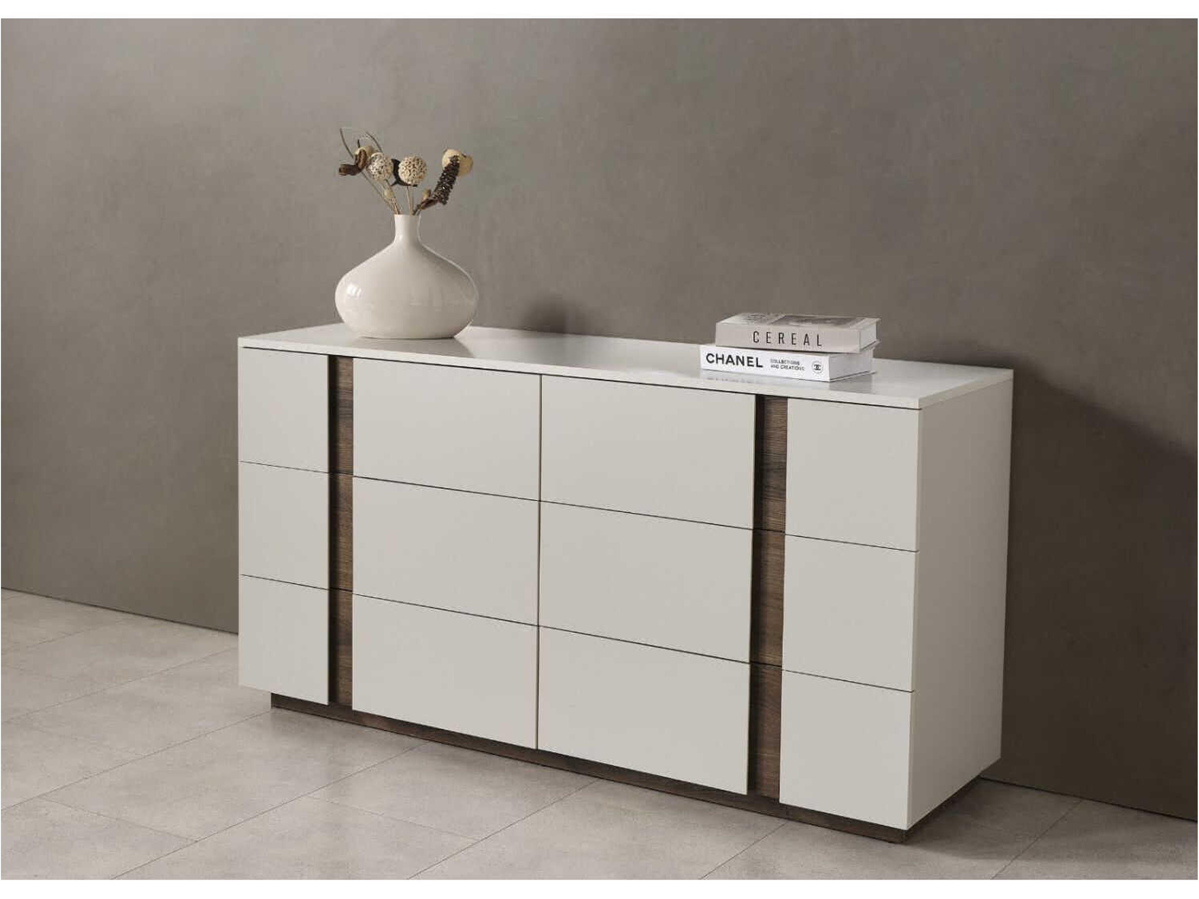 Whiteline Modern Living Romina 6-Drawers Gray Walnut Wood Double Dresser