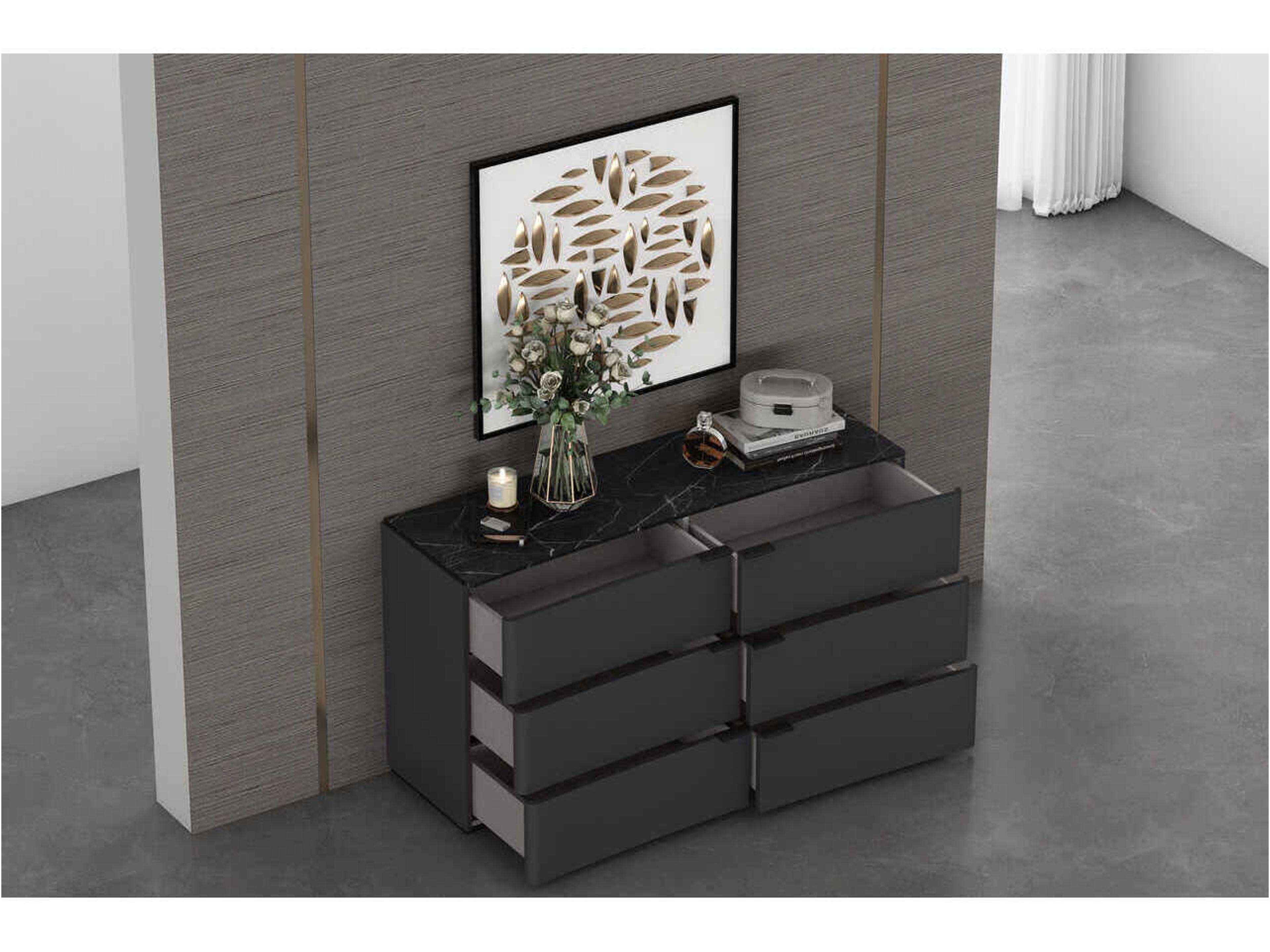 Whiteline Modern Living Massimo 6-Drawers Black Double Dresser
