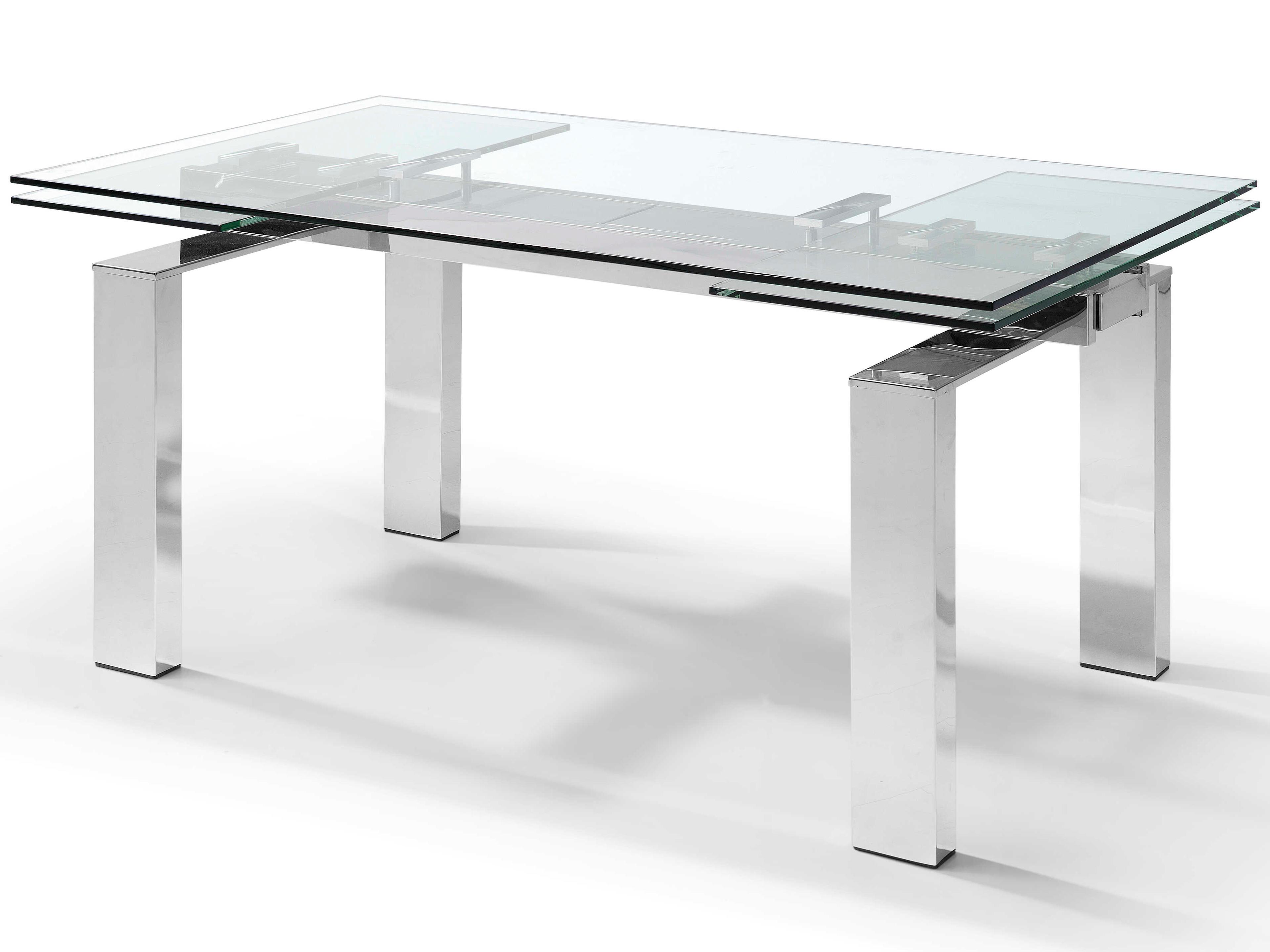 Whiteline Modern Living Cuatro Rectangular Glass Silver Dining Table