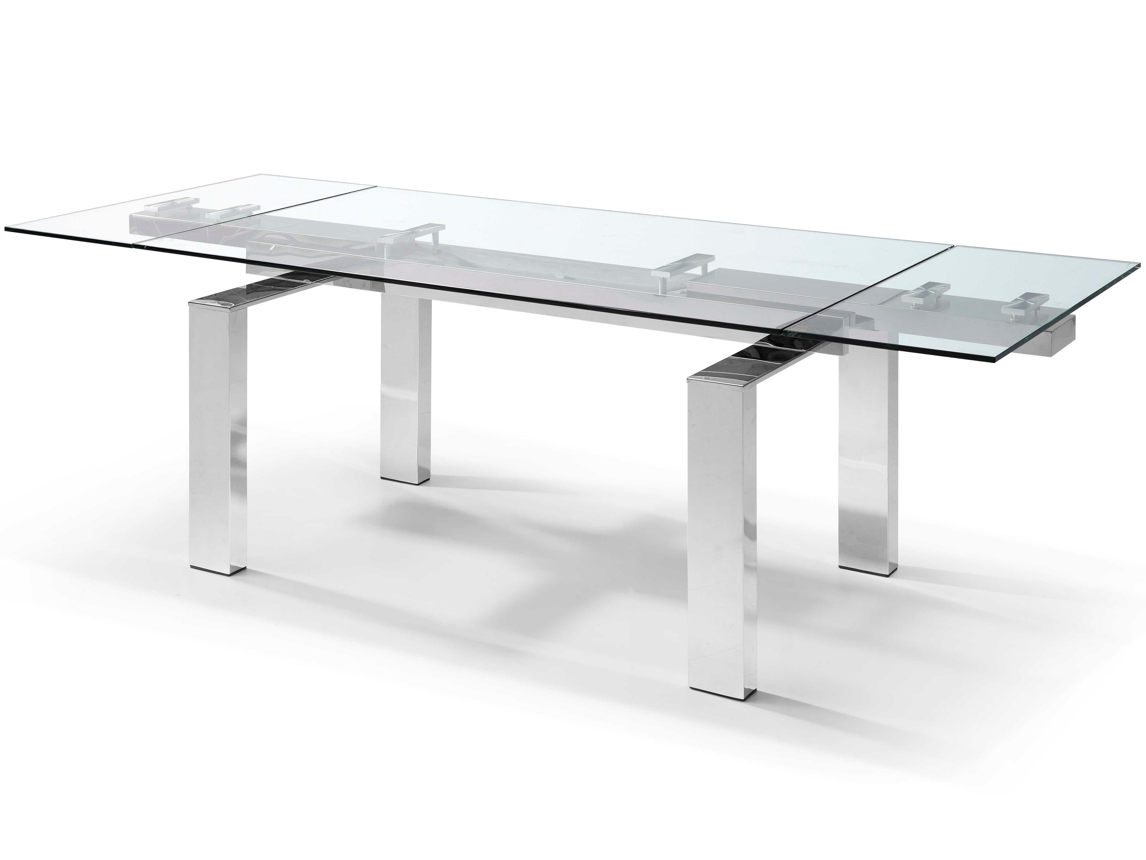 Whiteline Modern Living Cuatro Rectangular Glass Silver Dining Table