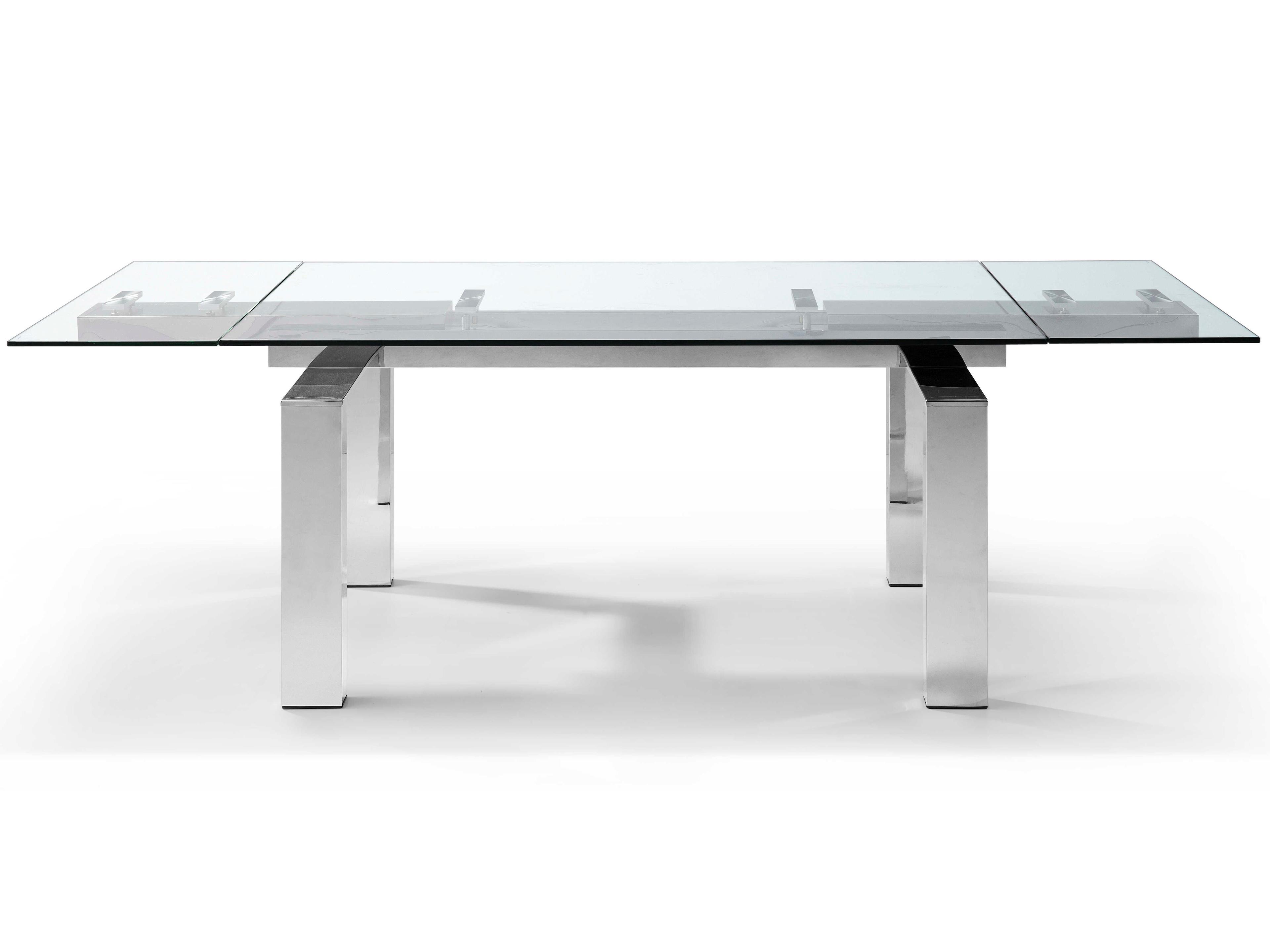Whiteline Modern Living Cuatro Rectangular Glass Silver Dining Table