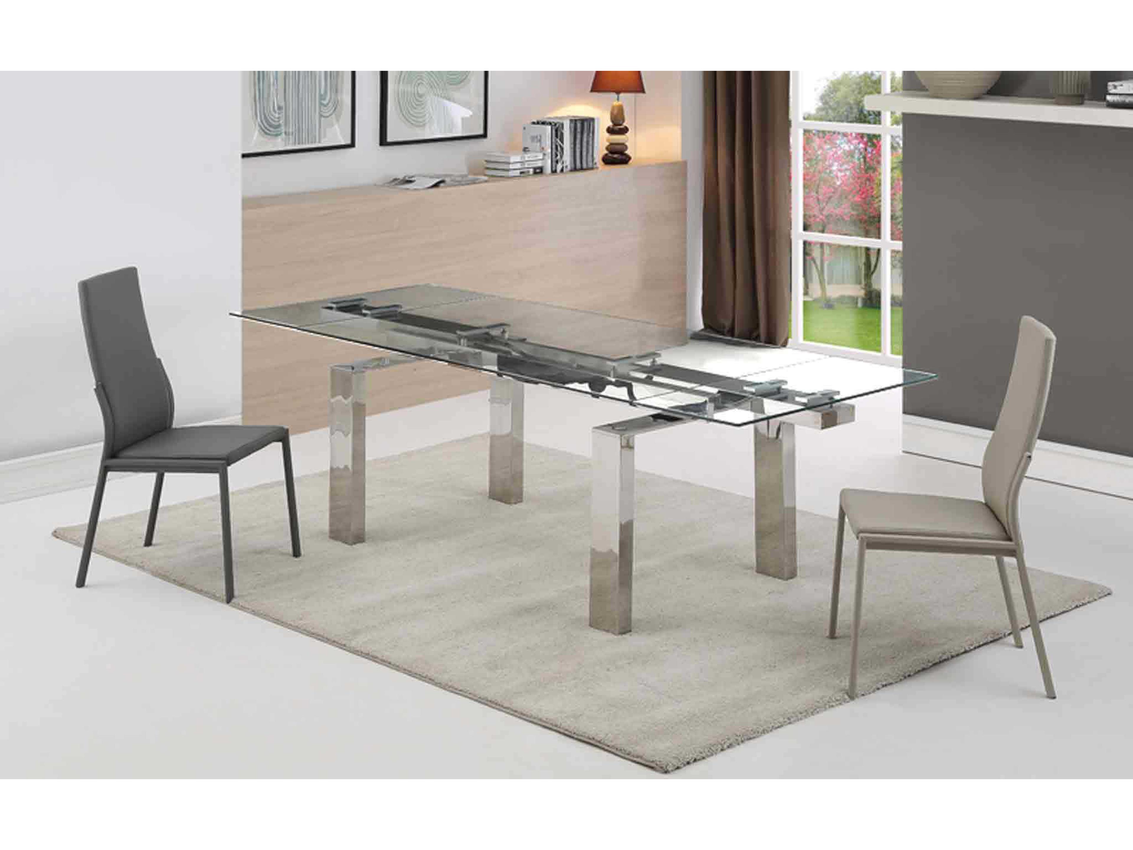 Whiteline Modern Living Cuatro Rectangular Glass Silver Dining Table