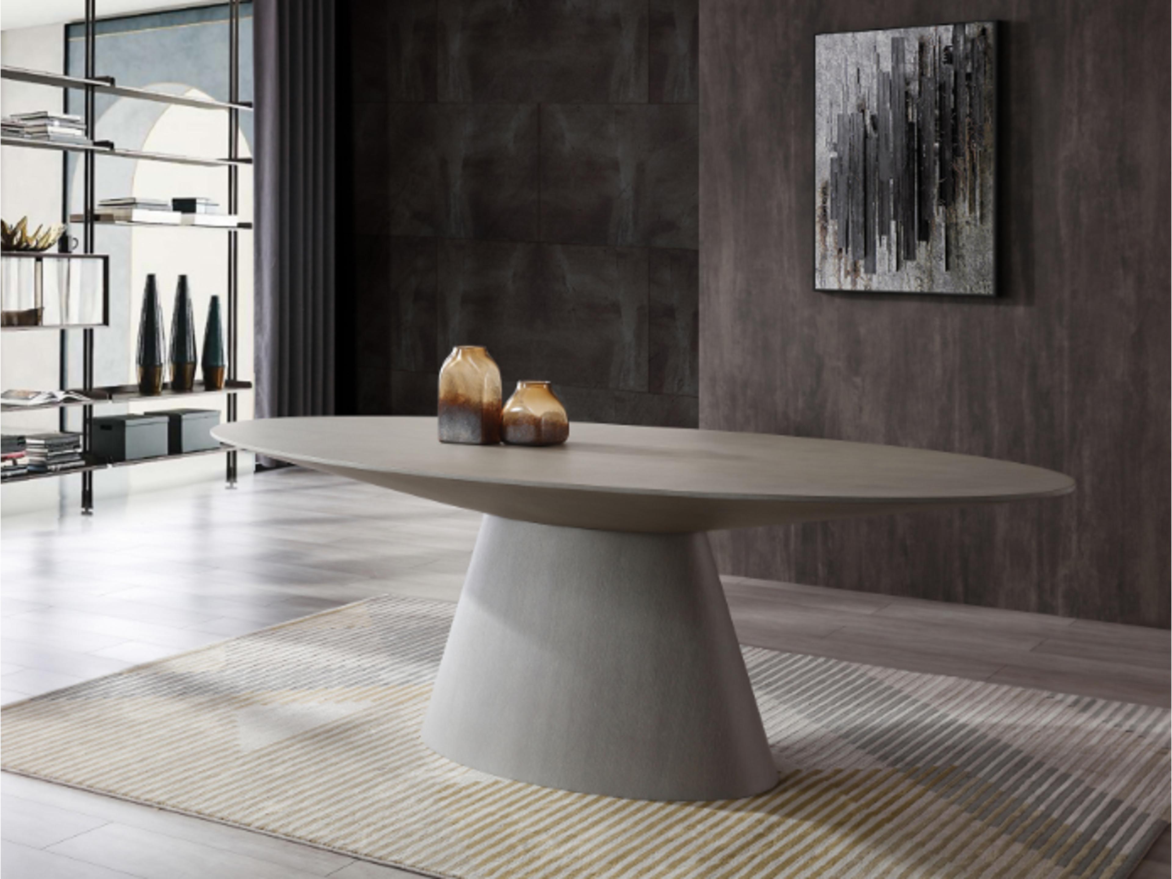 Whiteline Modern Living Bruno Oval Wood Grey Dining Table