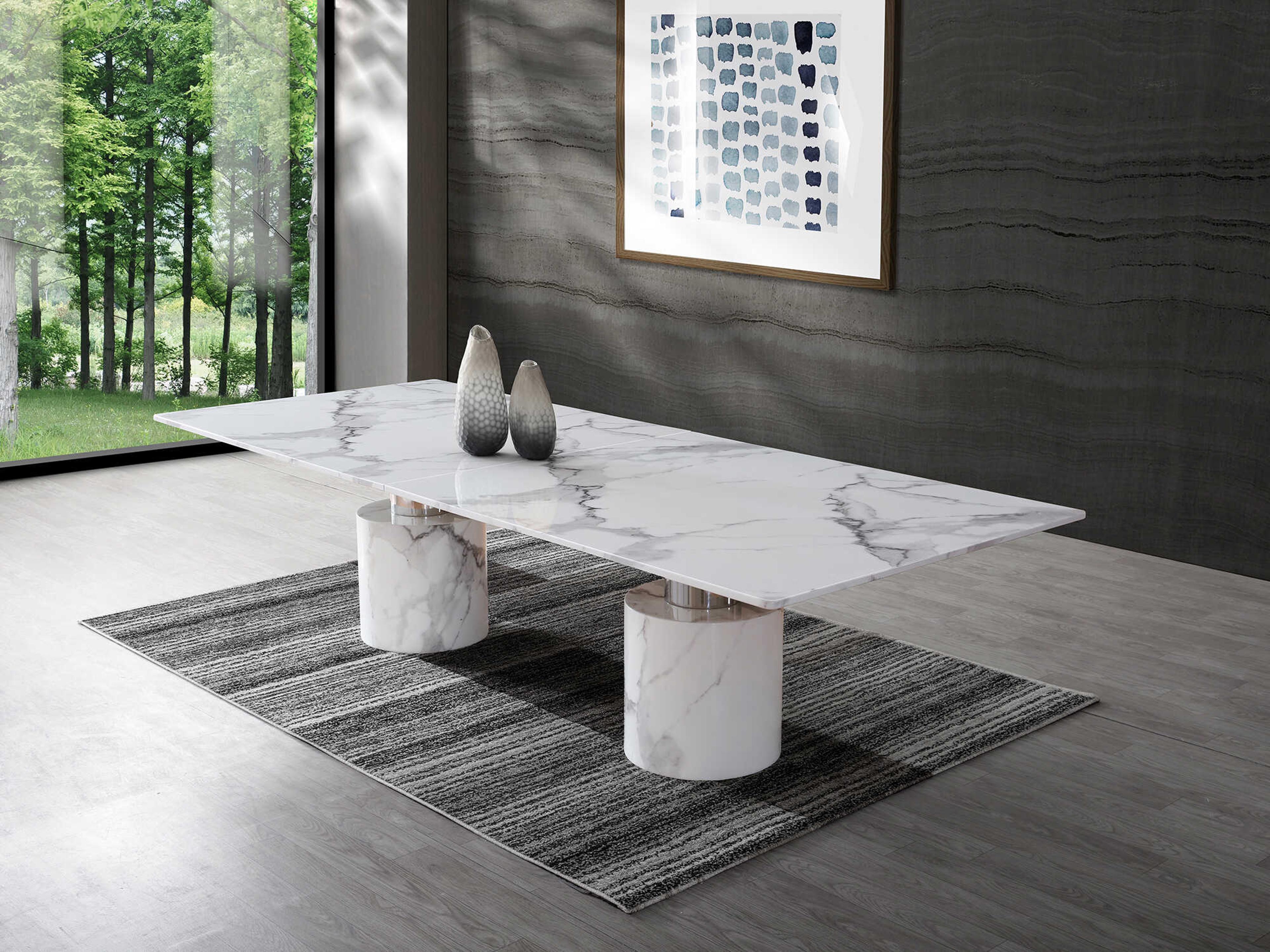 Whiteline Modern Living Geneva Rectangular Marble White Dining Table