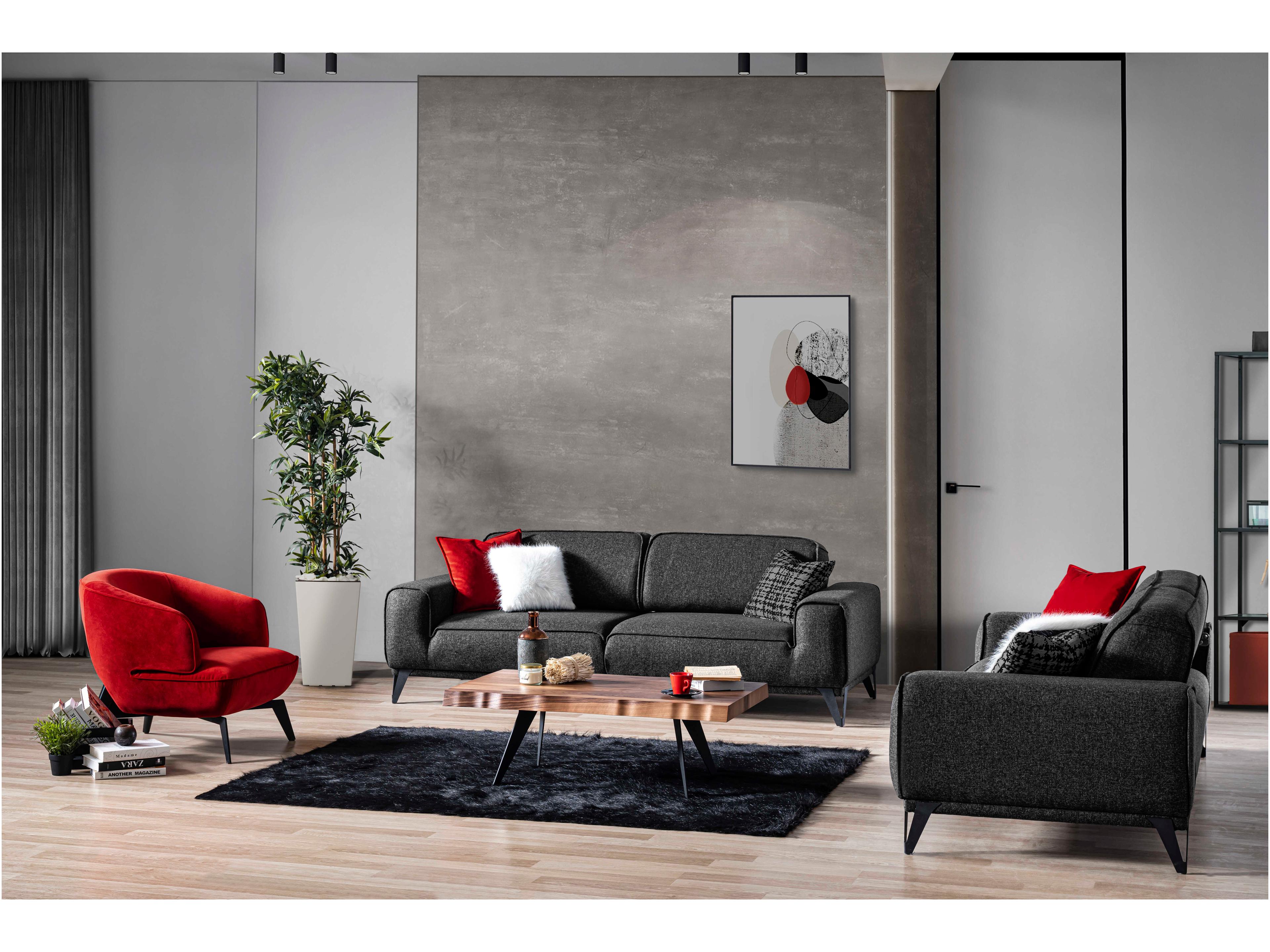 Whiteline Modern Living Bursa Dark Grey Matt Black Upholstered Sofa Bed