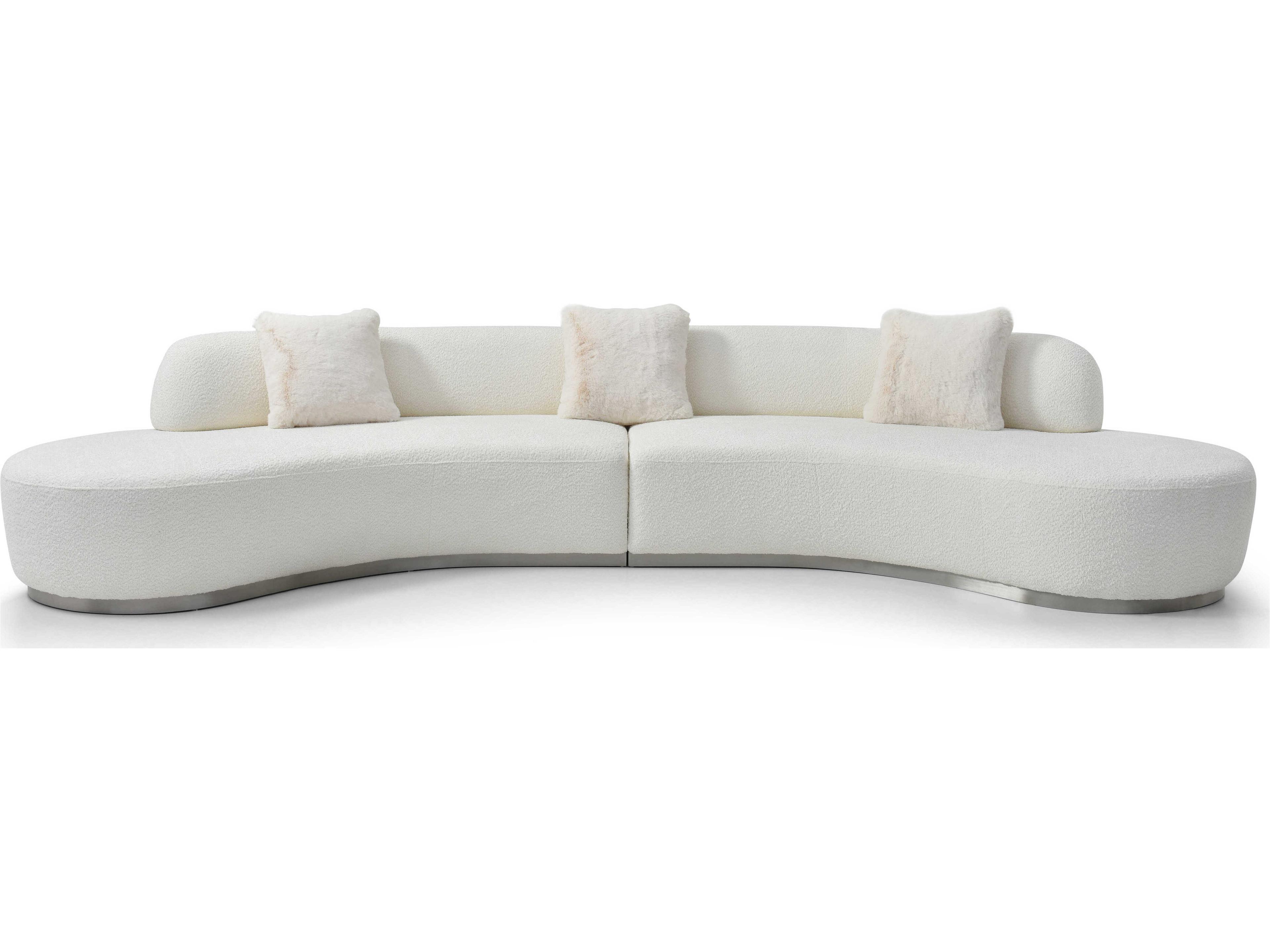 Whiteline Modern Living Perla White Brushed Silver Upholstered Sofa