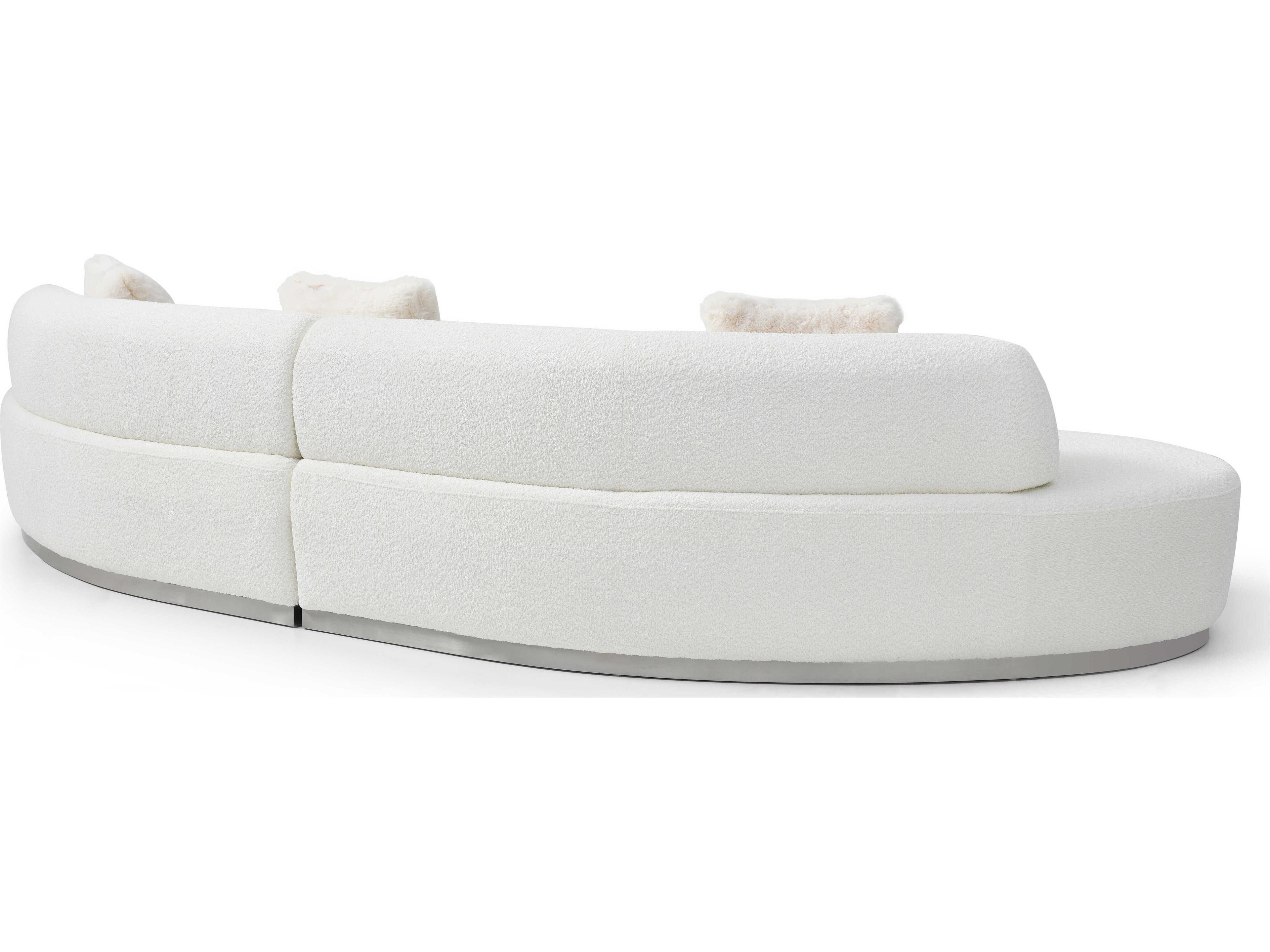 Whiteline Modern Living Perla White Brushed Silver Upholstered Sofa