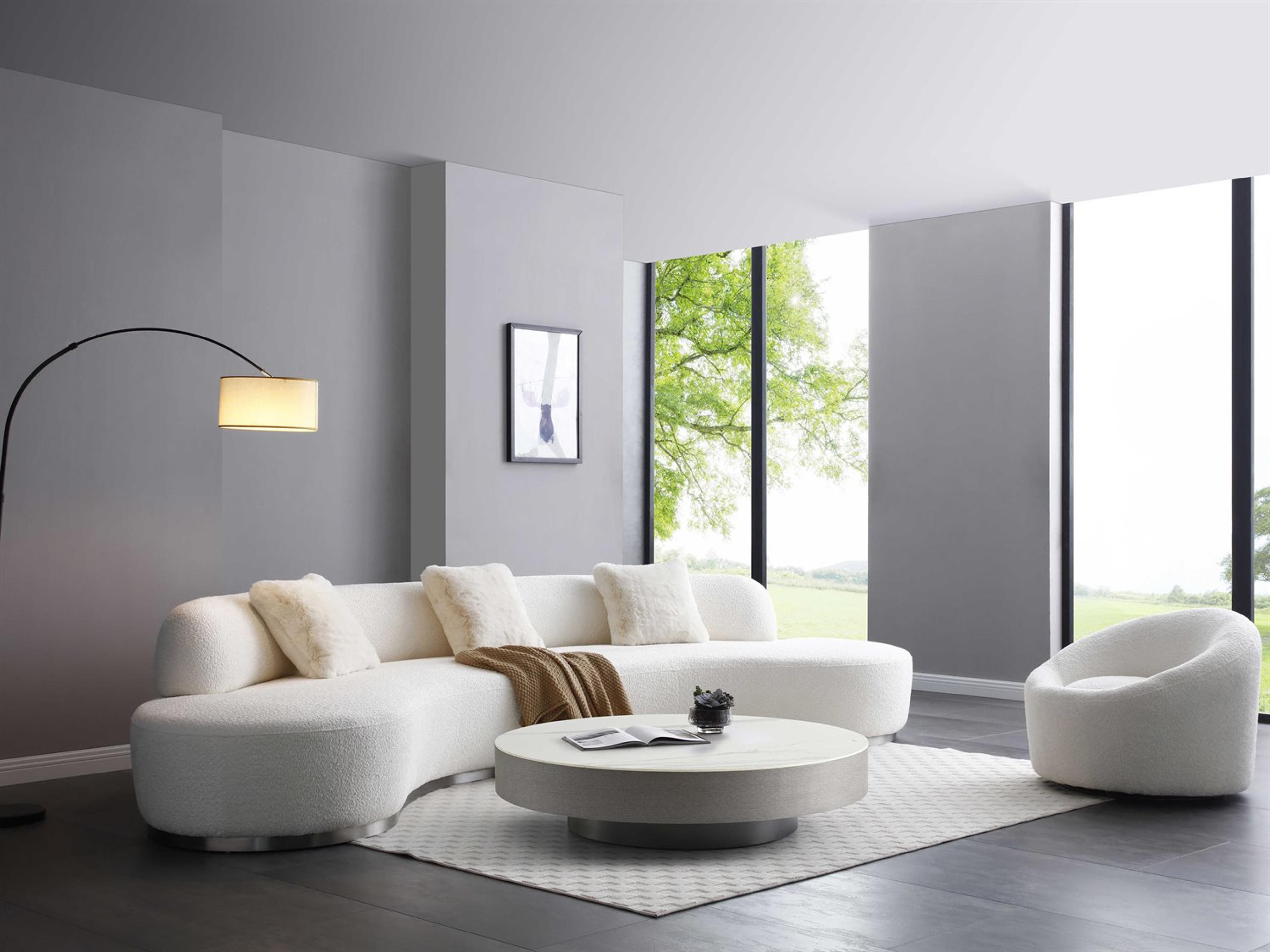 Whiteline Modern Living Perla White Brushed Silver Upholstered Sofa