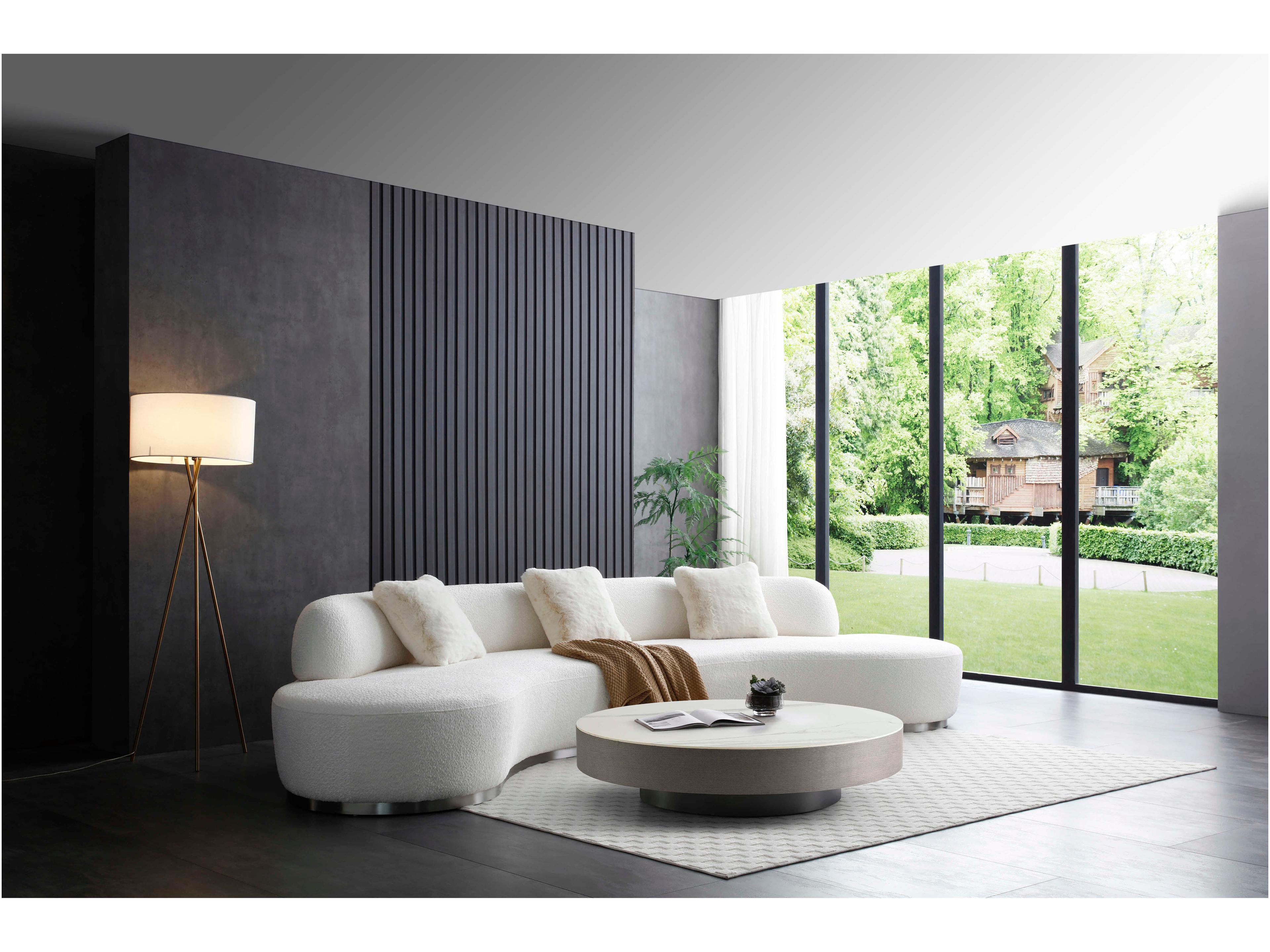 Whiteline Modern Living Perla White Brushed Silver Upholstered Sofa