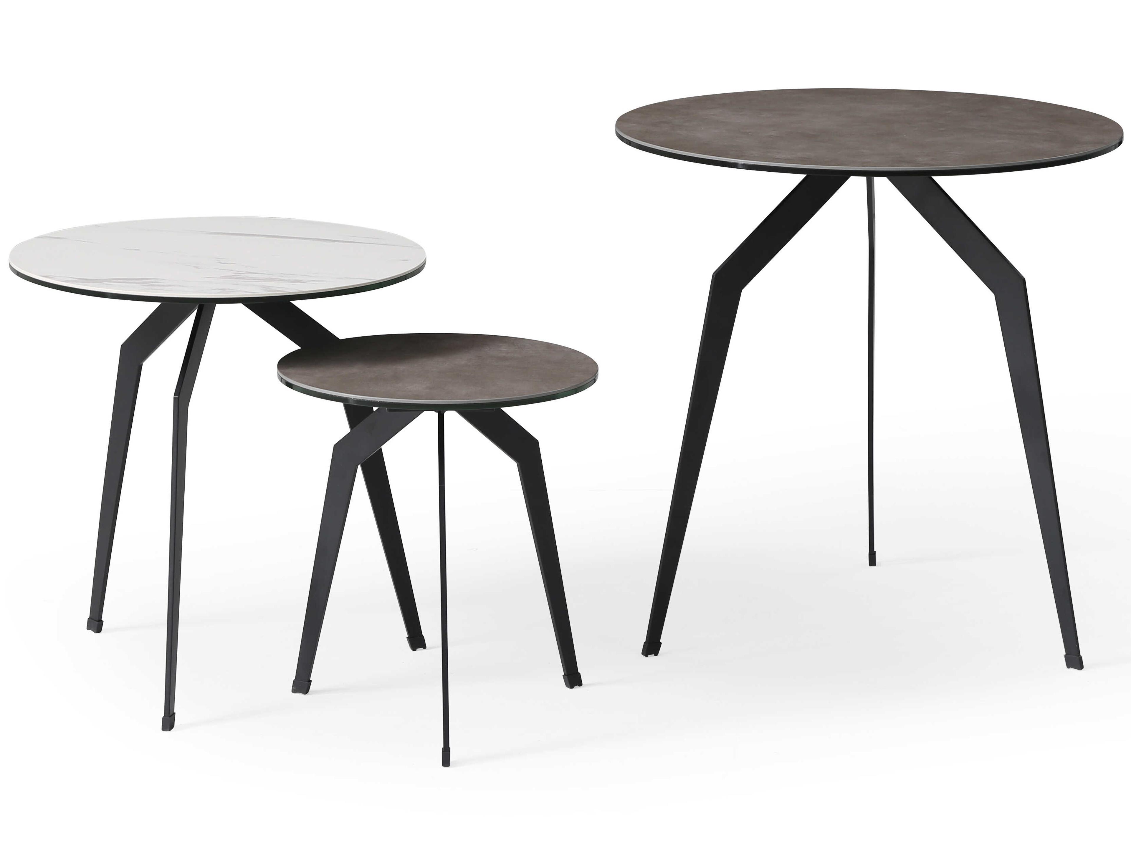 Santiago Round Ceramic White Black End Table