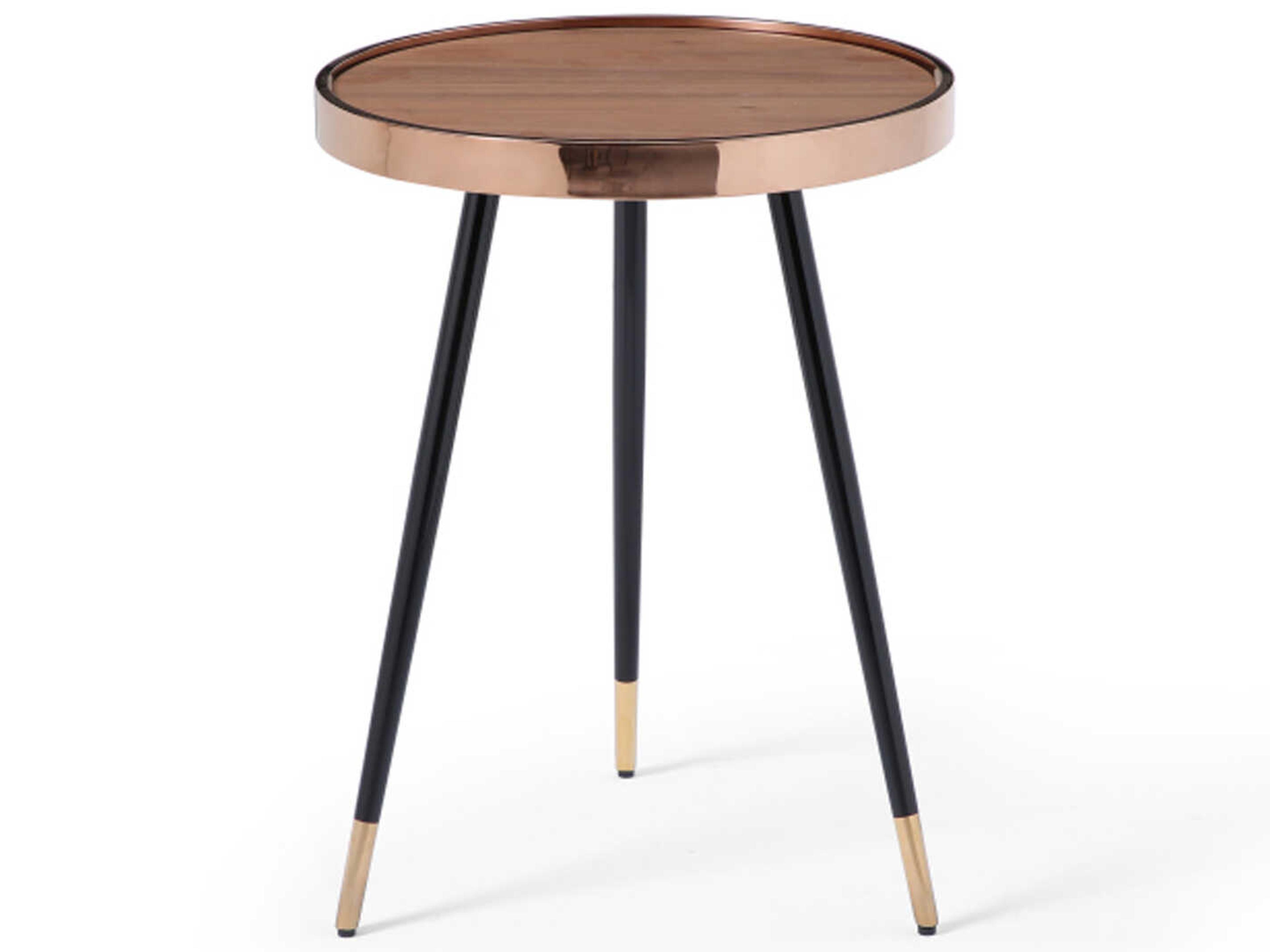 Whiteline Modern Living Meli Round Wood Brown Rose Gold Black End Table