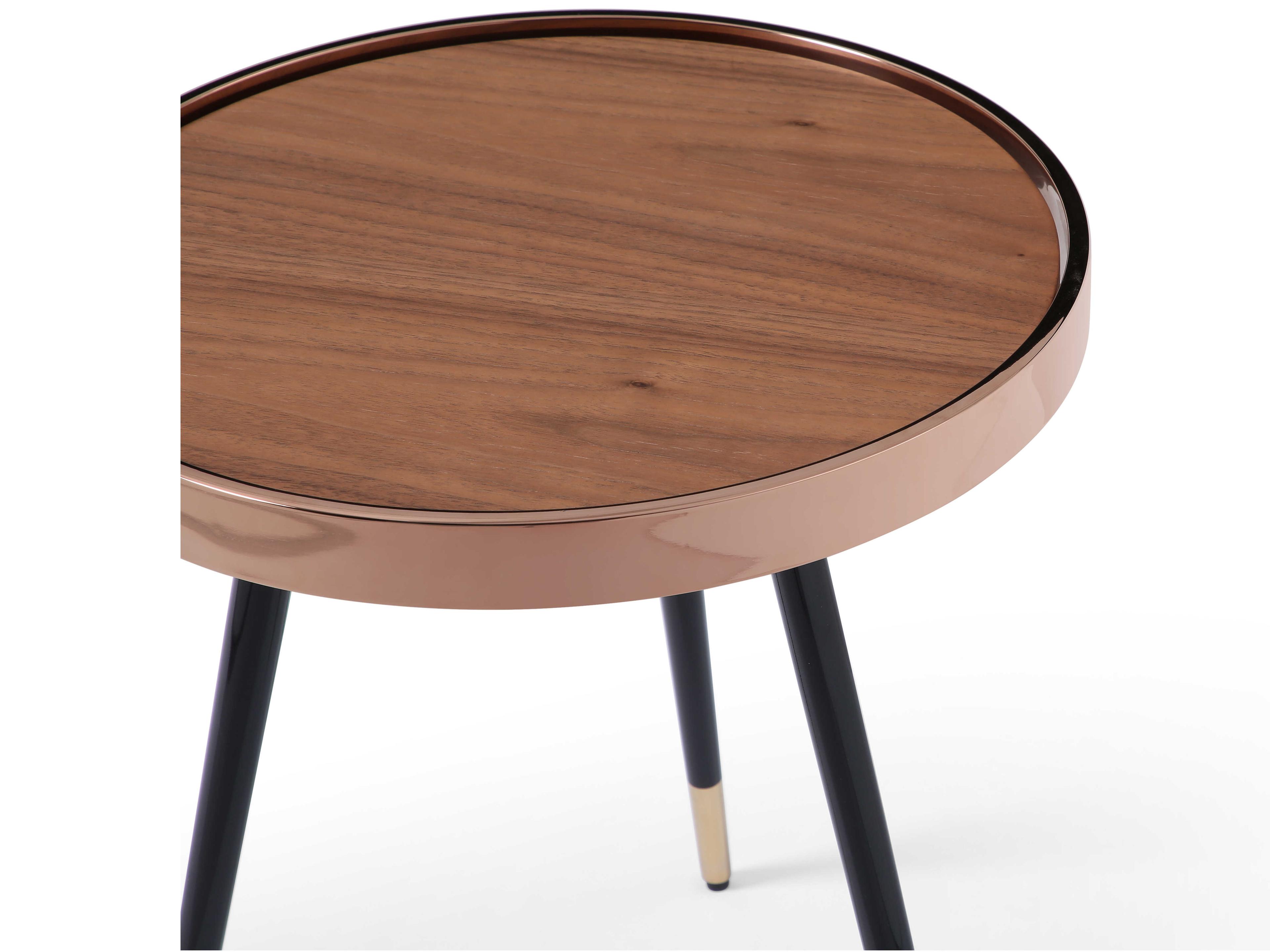 Whiteline Modern Living Meli Round Wood Brown Rose Gold Black End Table