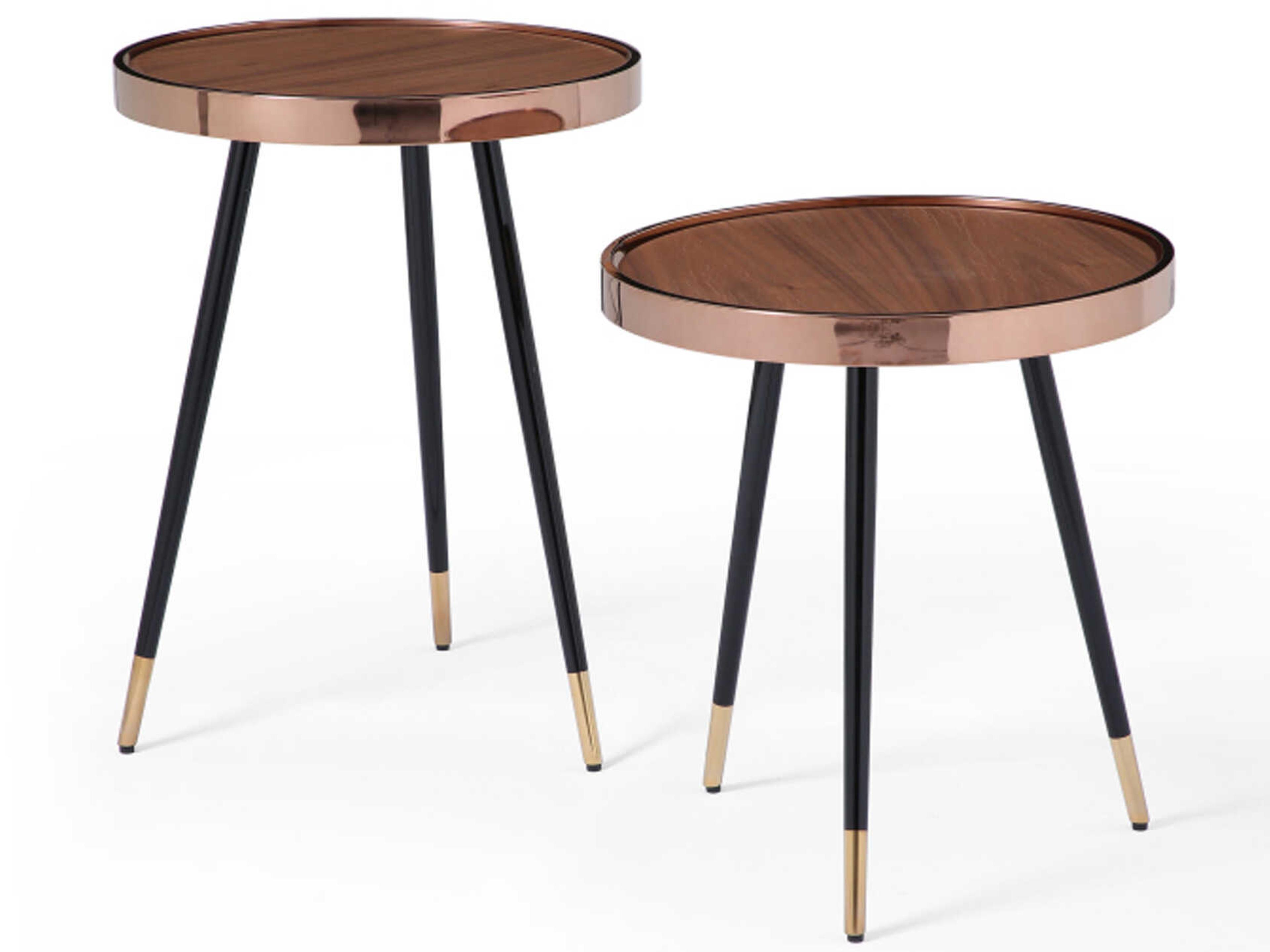 Whiteline Modern Living Meli Round Wood Brown Rose Gold Black End Table