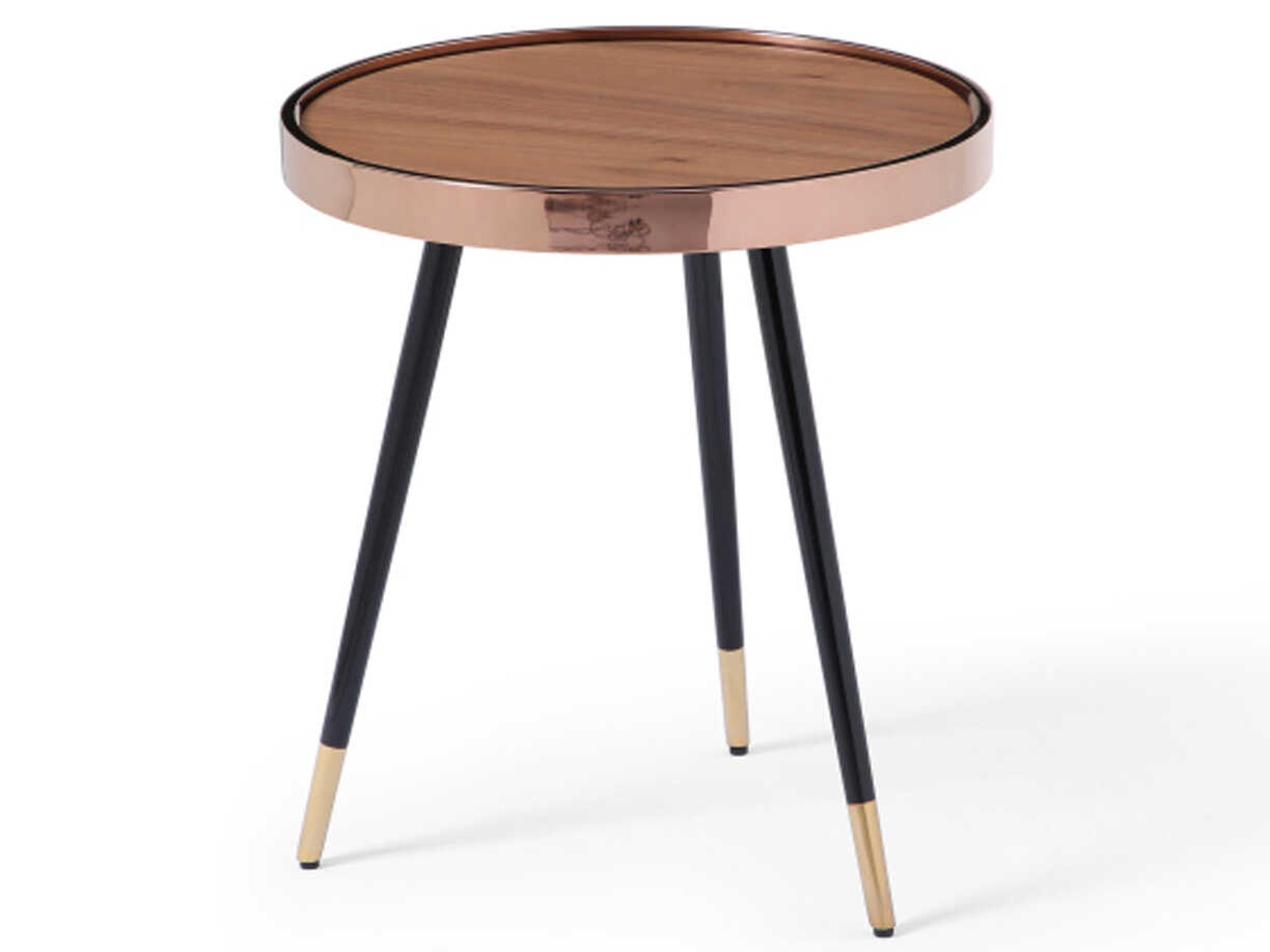 Meli Round Wood Brown Rose Gold Black End Table