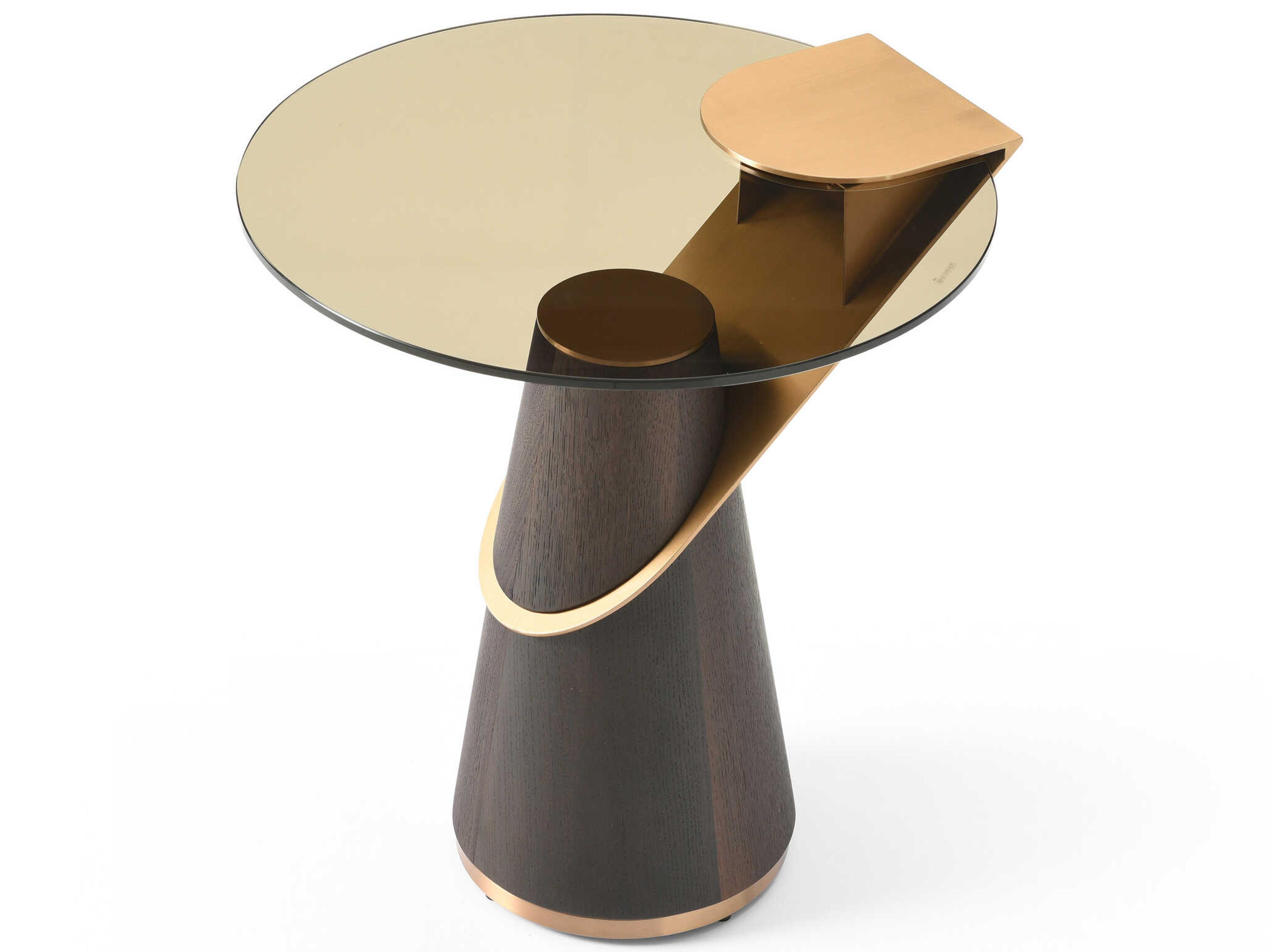 Whiteline Modern Living Zaria Round Glass Grey Rose Gold End Table