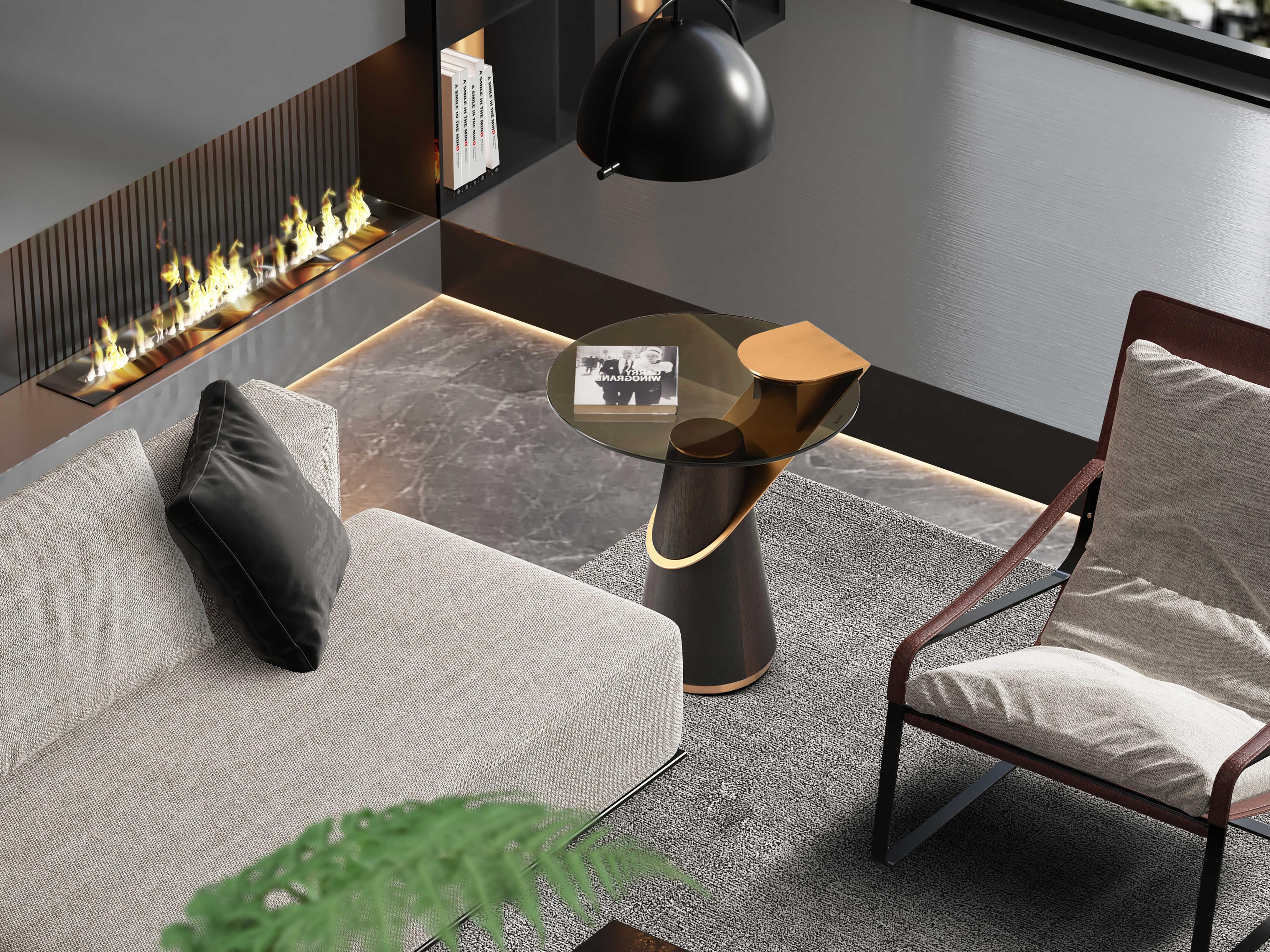 Whiteline Modern Living Zaria Round Glass Grey Rose Gold End Table