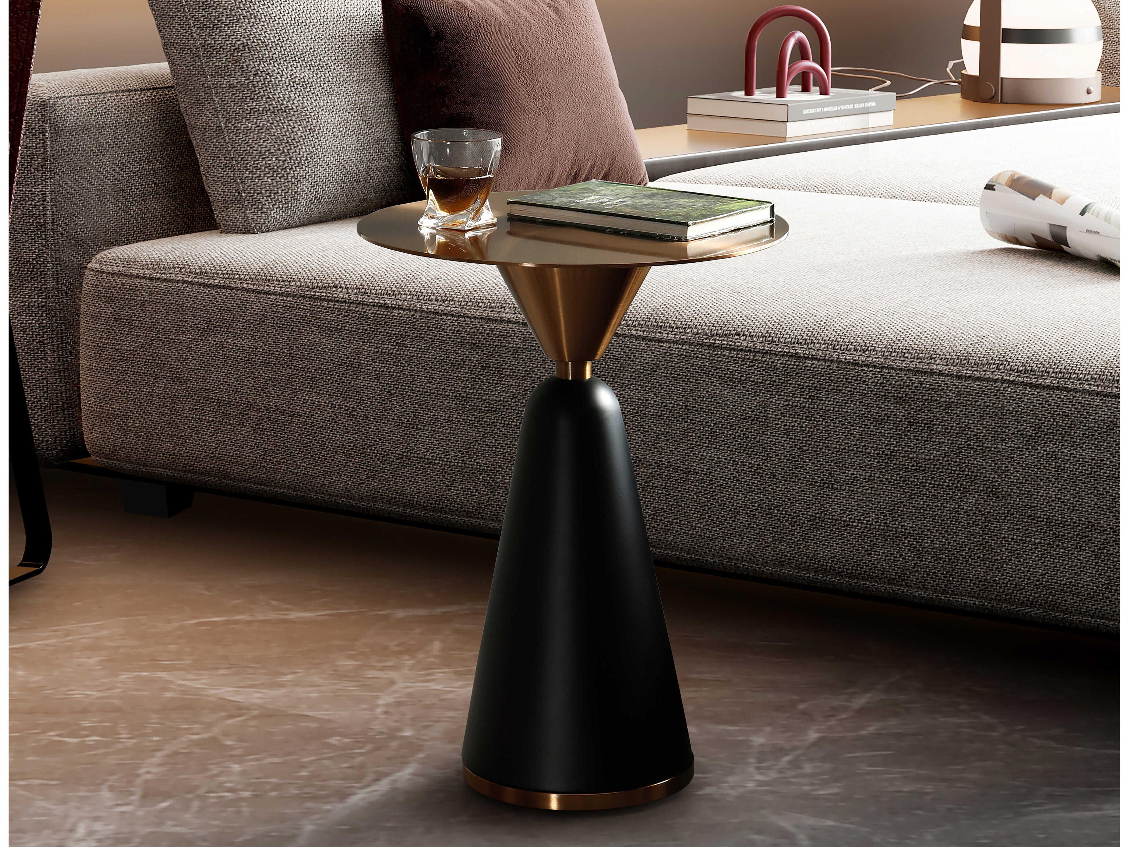 Whiteline Modern Living Zora Round Metal Brushed Rose Gold Black End Table