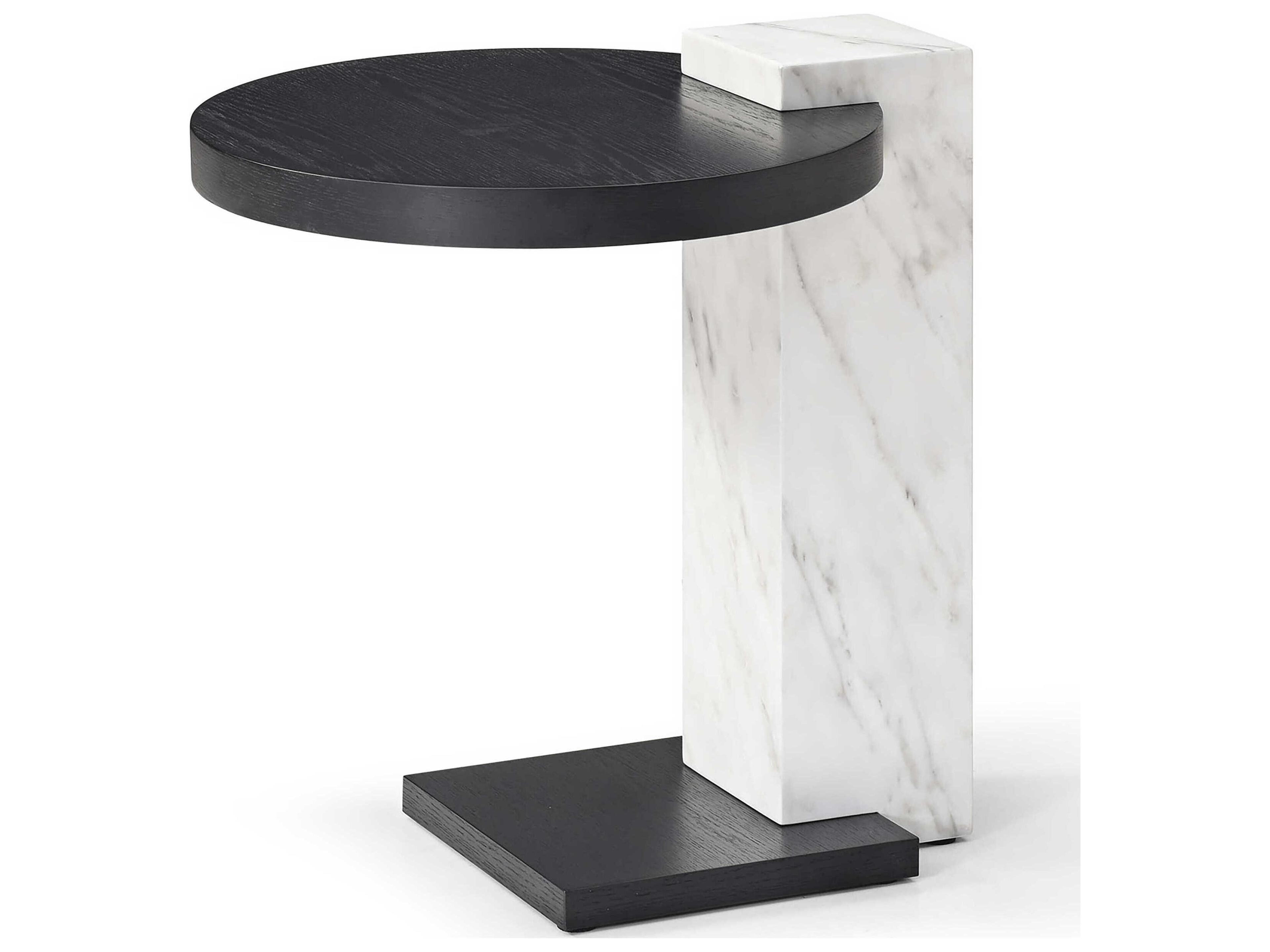 Whiteline Modern Living Mabel Round Marble Black White End Table